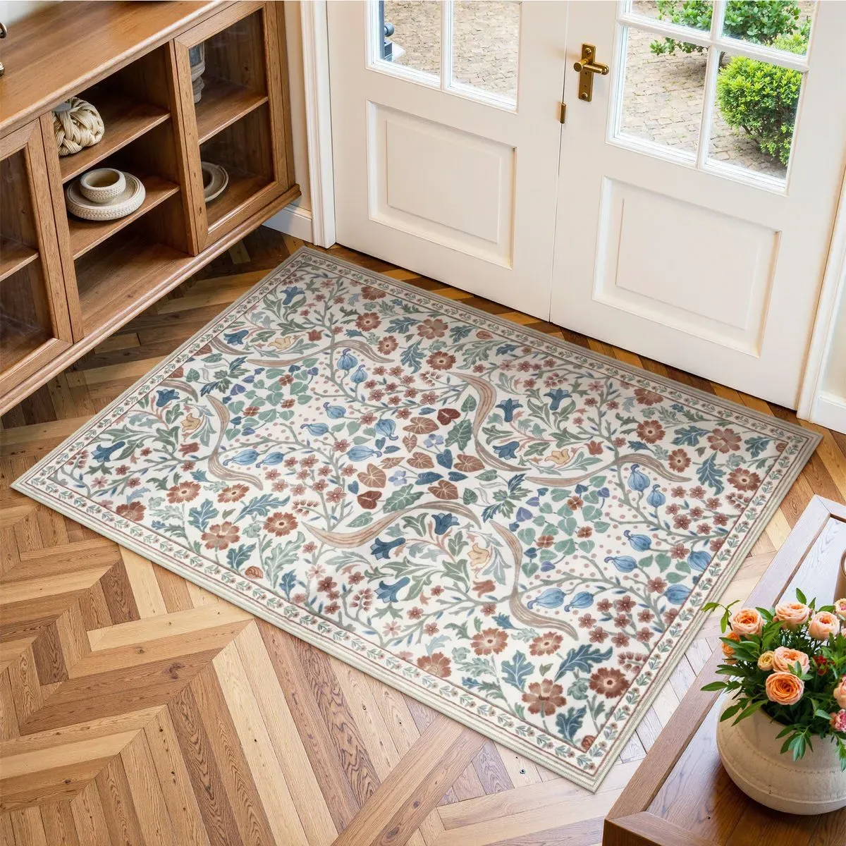 Claude Washable Floral Blossom Rug - Beige, Polyester product