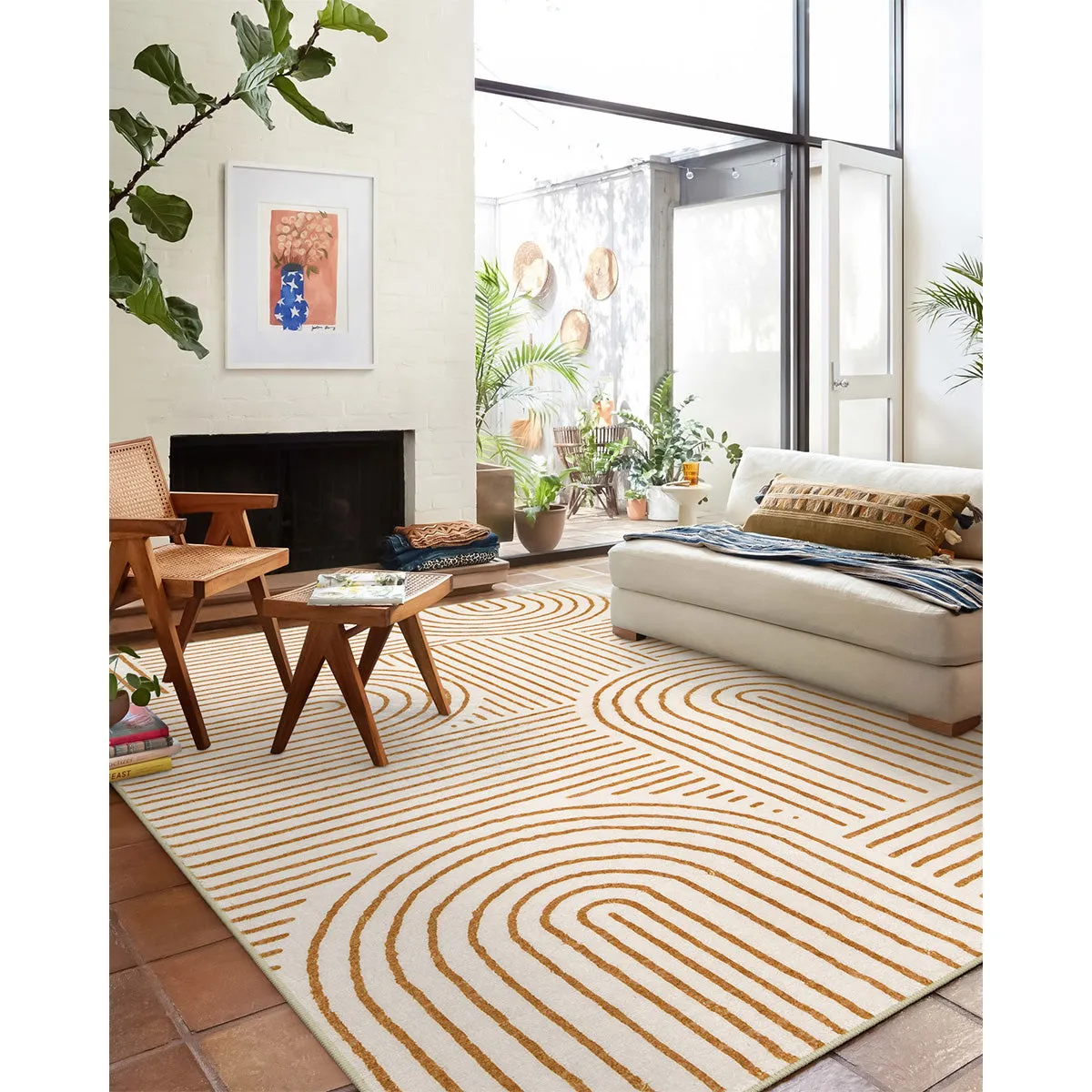 Darrell Abstract Rainbow Stripe Rug - Orange/White, Faux Wool product