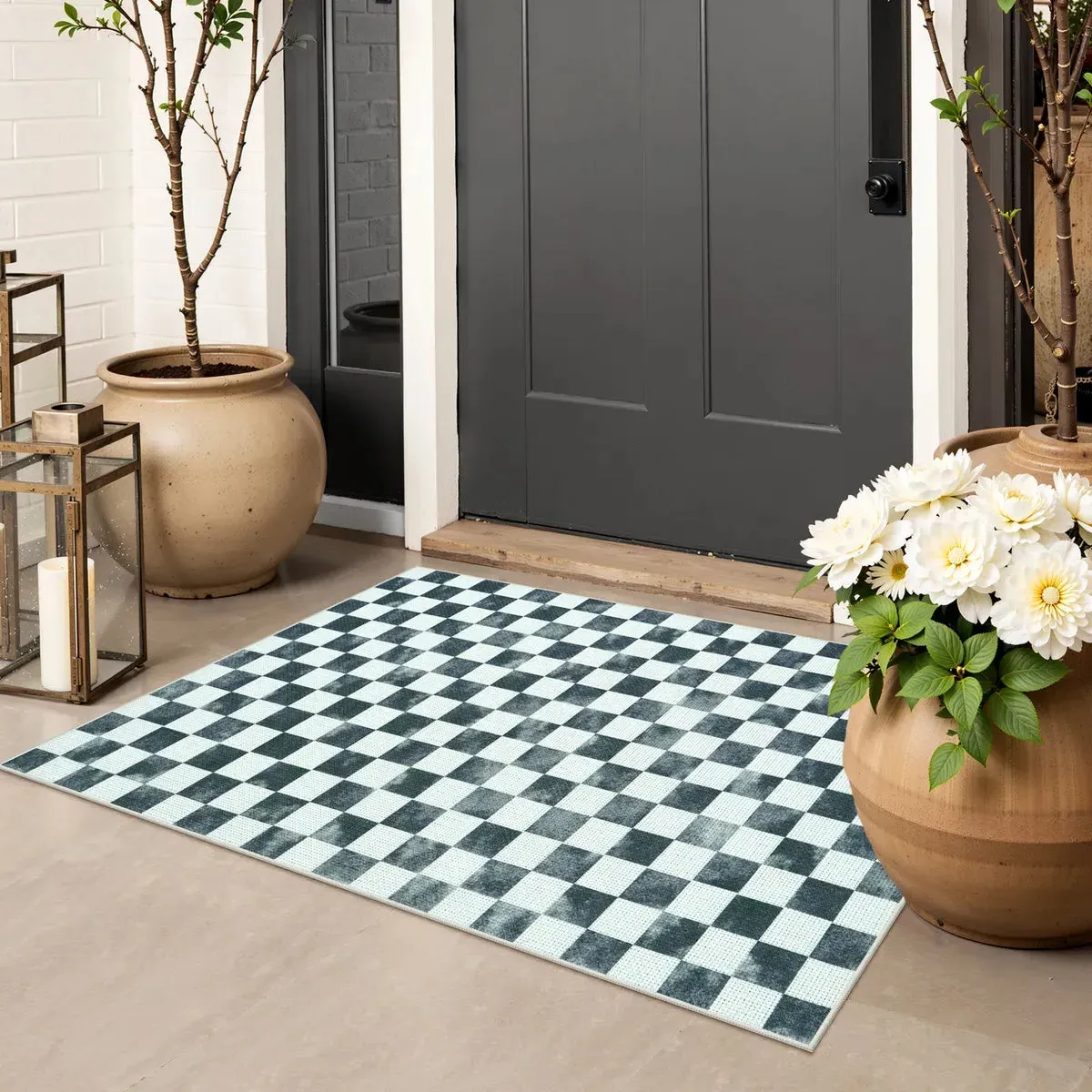 Eclat Check Indoor/Outdoor Washable Rug - Black/White, Easy-Jute product