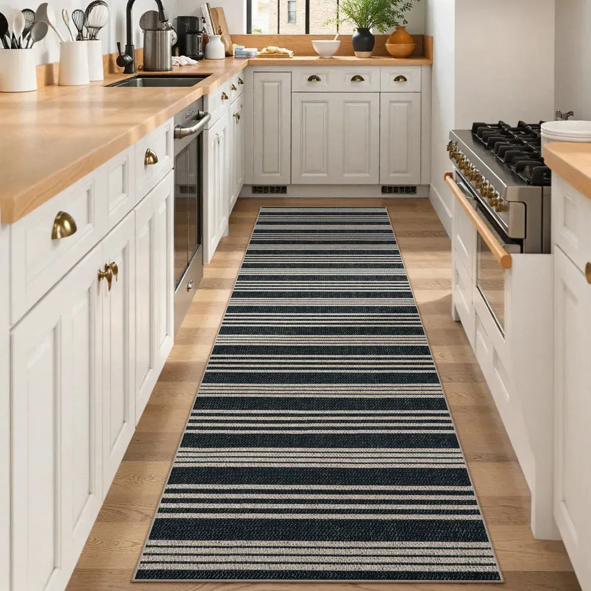 Elance Runner Rug Washable Stripe - Black, Jute product