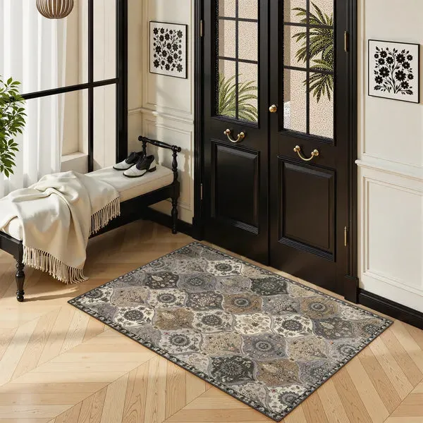 Elise Vintage Floral Moroccan Trellis Rug - Grey, Faux Wool product
