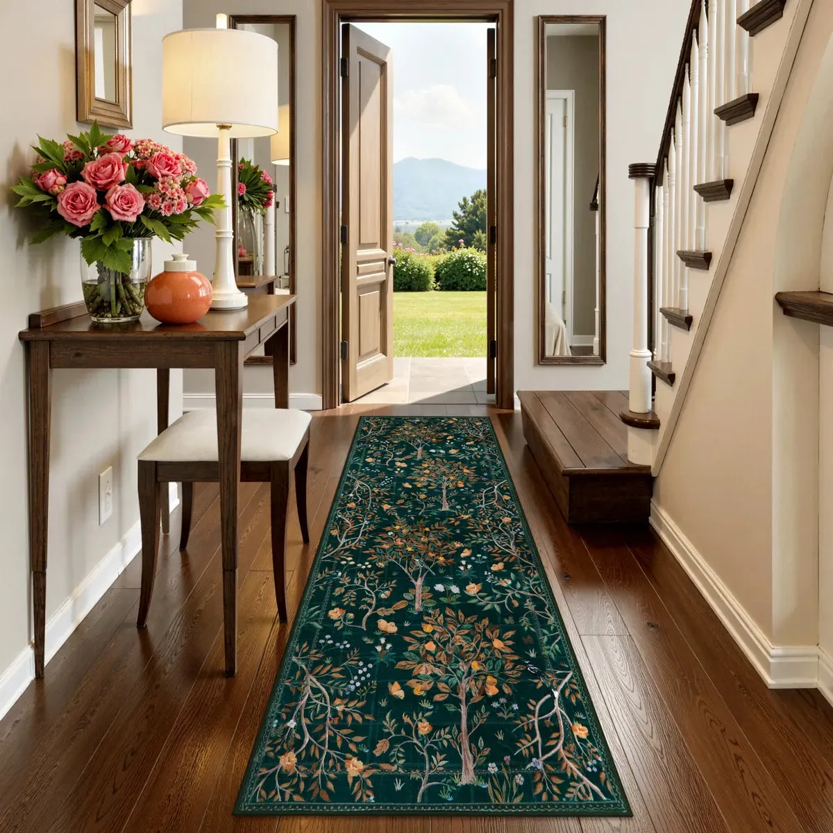 Elowen Botanical Runner Rug - Dark Green, Faux Wool product