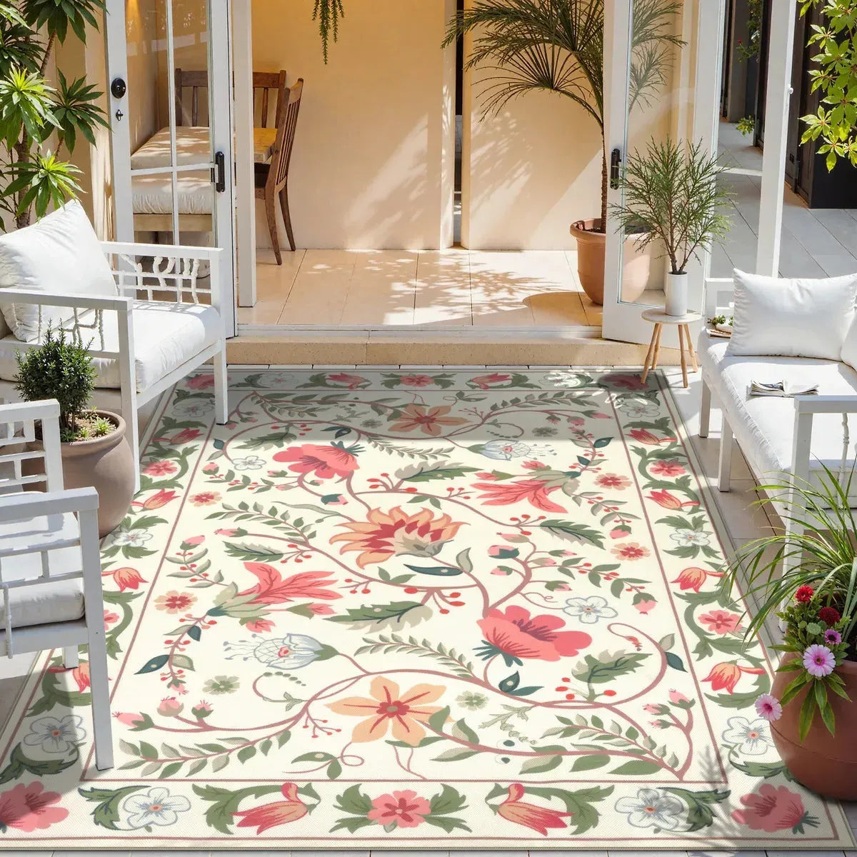 Fleurie Boho Floral Indoor/Outdoor Area Rug 6x9 - Cream, Mesh product