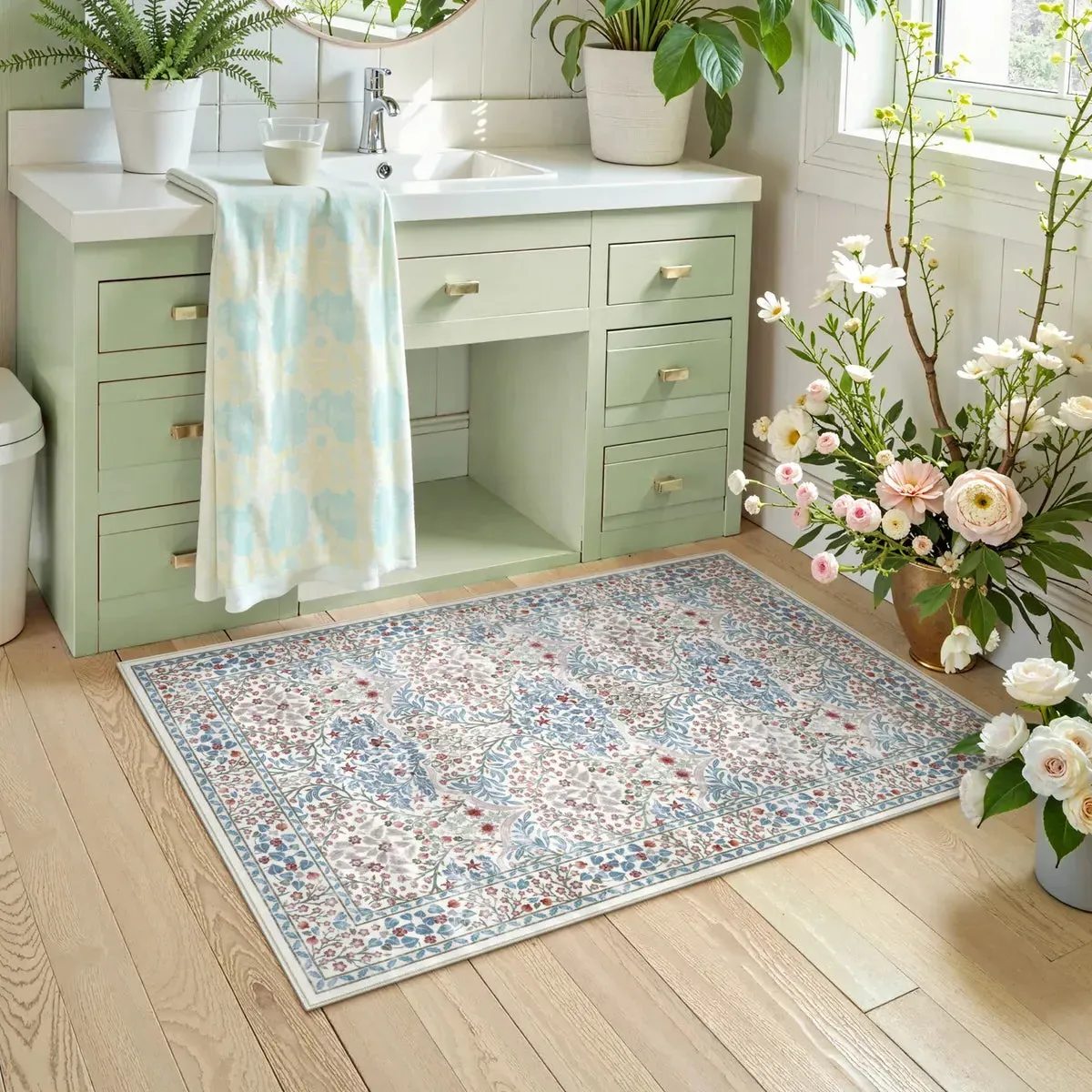 Giverny 2x3 Floral Washable Rug - Beige, Faux Wool product