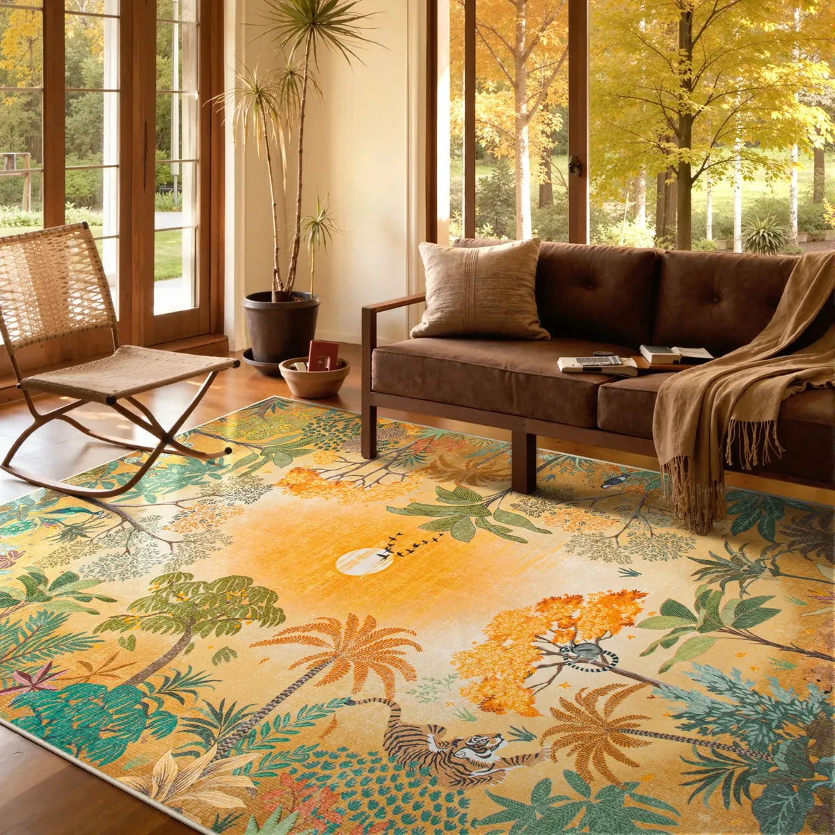 Jolene Jungle Fall Area Rug - Orange, Faux Wool product