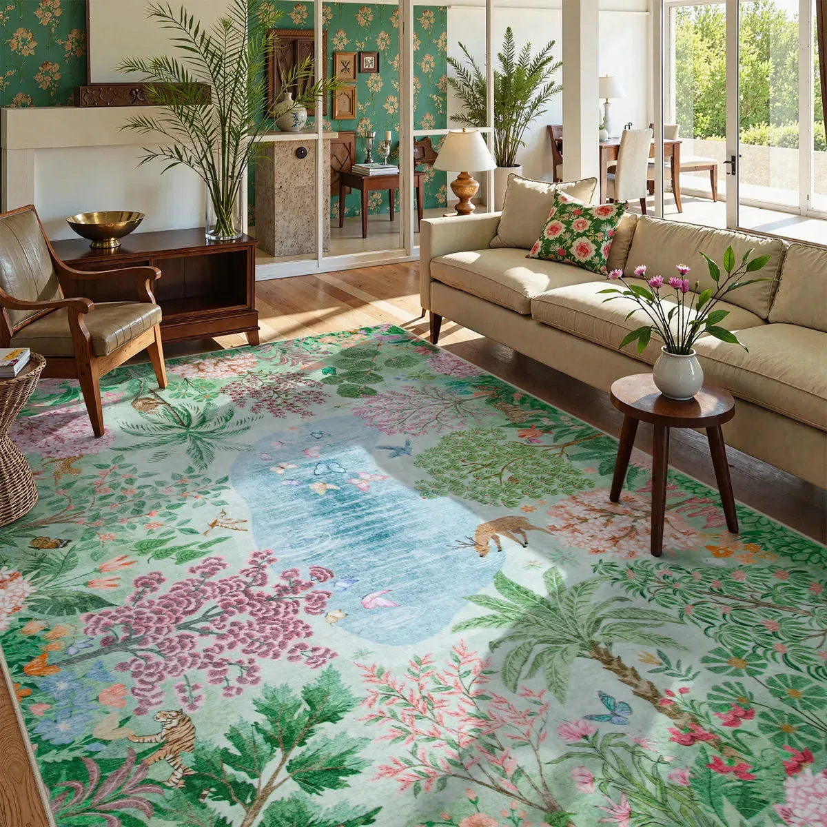 Jovara Jungle Botanical Area Rug - Spring Green, Faux Wool product