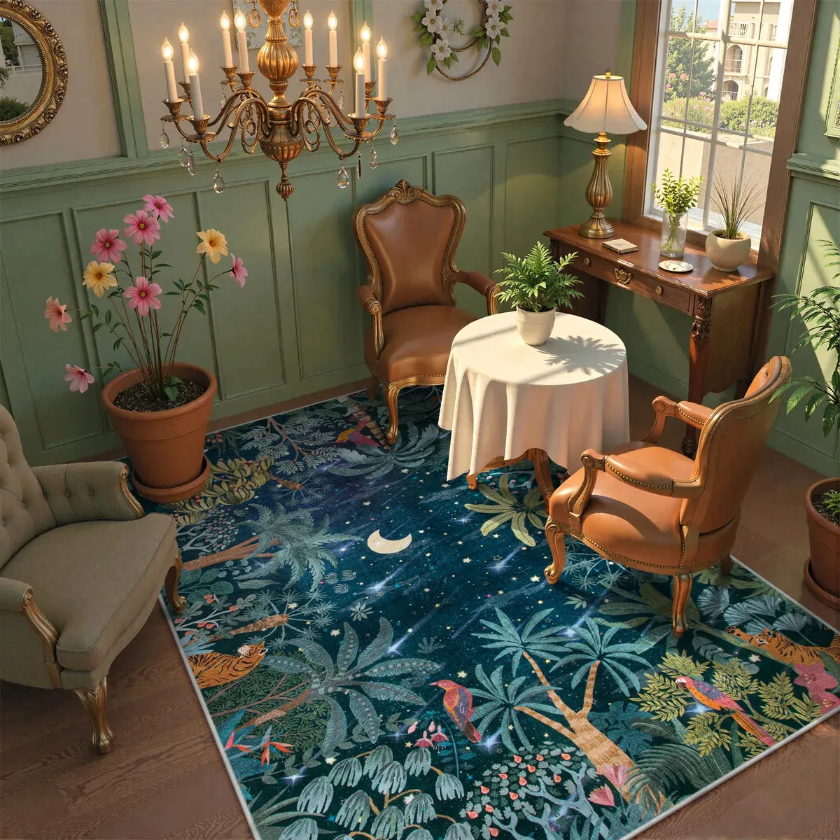 Jovence Jungle Area Rug Machine Washable - Blue, Faux Wool product