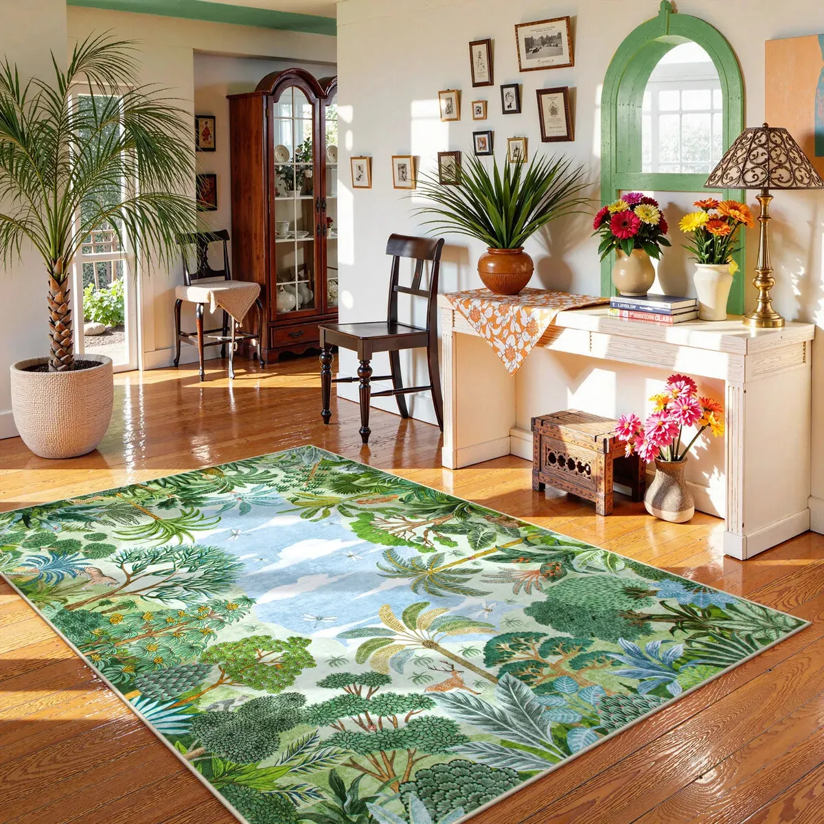 Jovira Jungle Tropical 5x7 Area Rug - Green, Faux Wool product