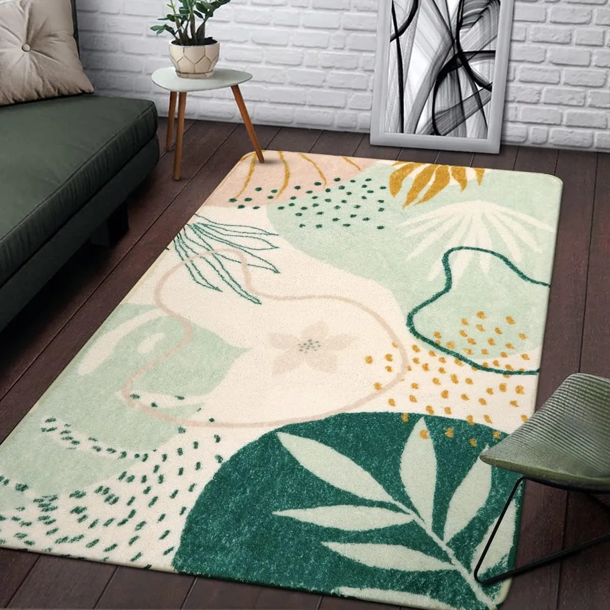 Kiki Botanical Leaf Print Rug 3' x 5' - Green, Faux Wool product