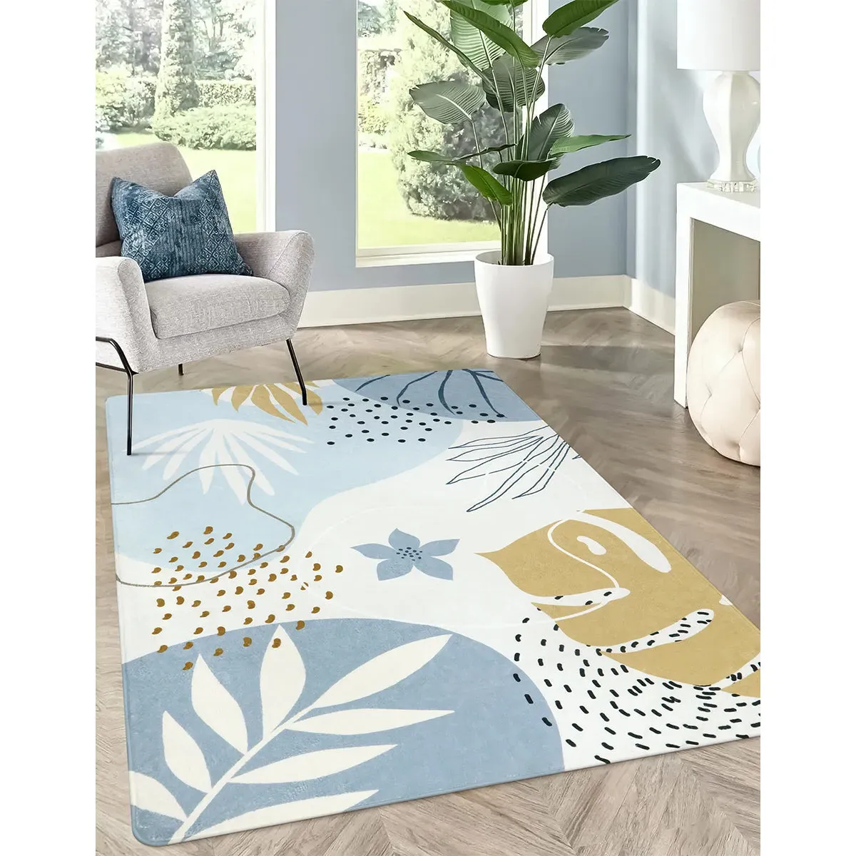 Kiki Botanical Leaf Print Rug 3x5 - Tan, Faux Wool product