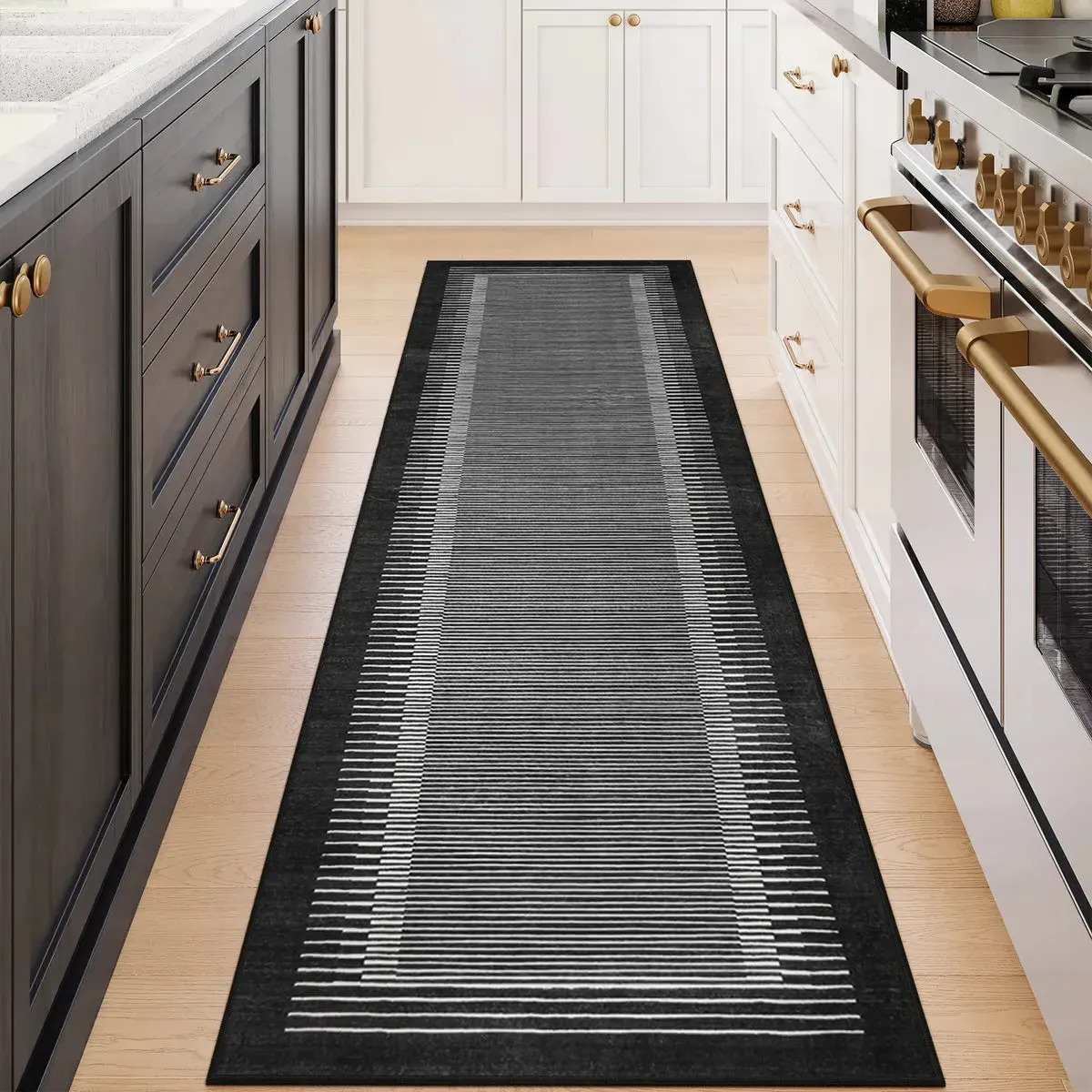 Linea Washable Line Rug - Black, Faux Wool product