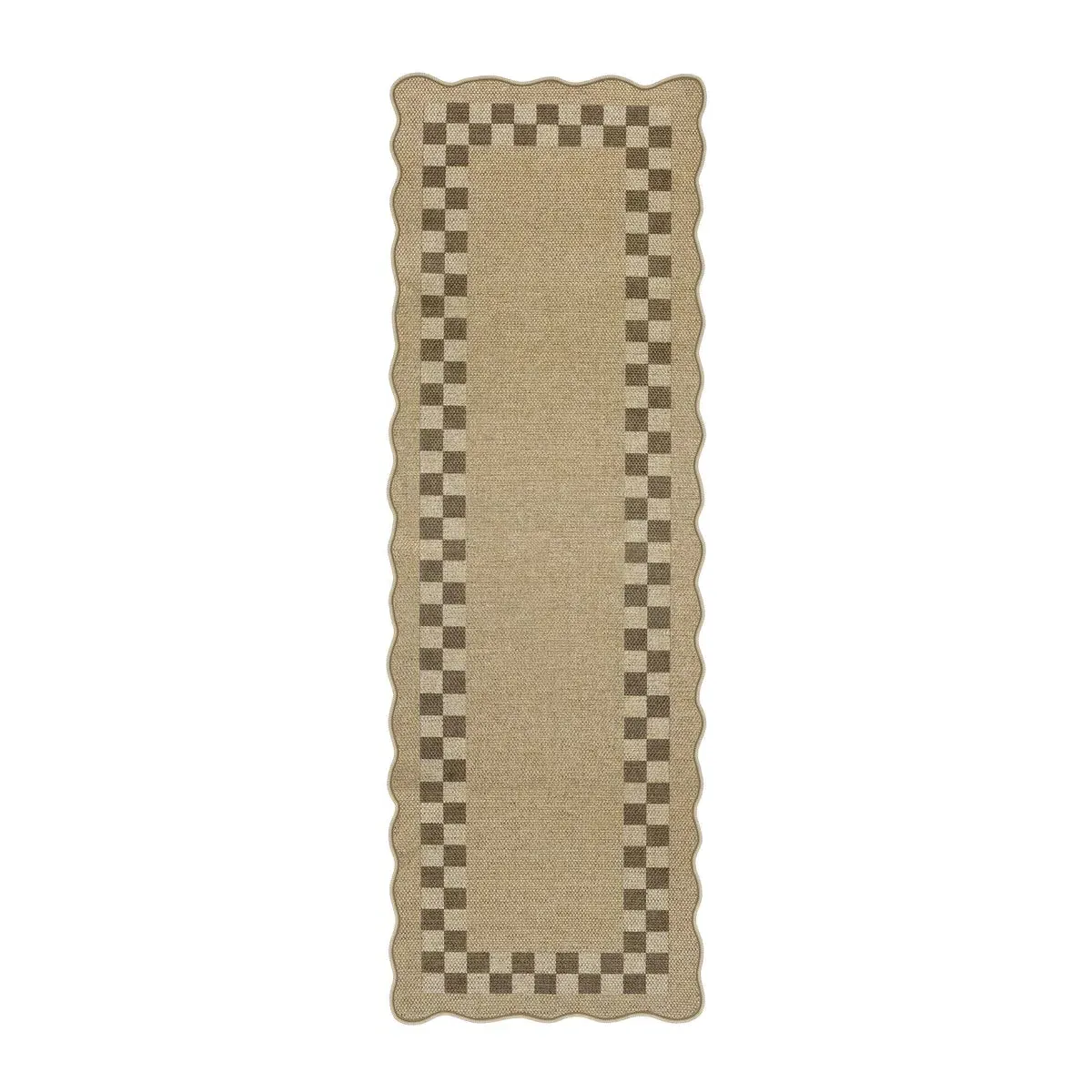 Linoe Checkered Wavy Narrow Runner Rug Washable - Oatmeal, Polyester product