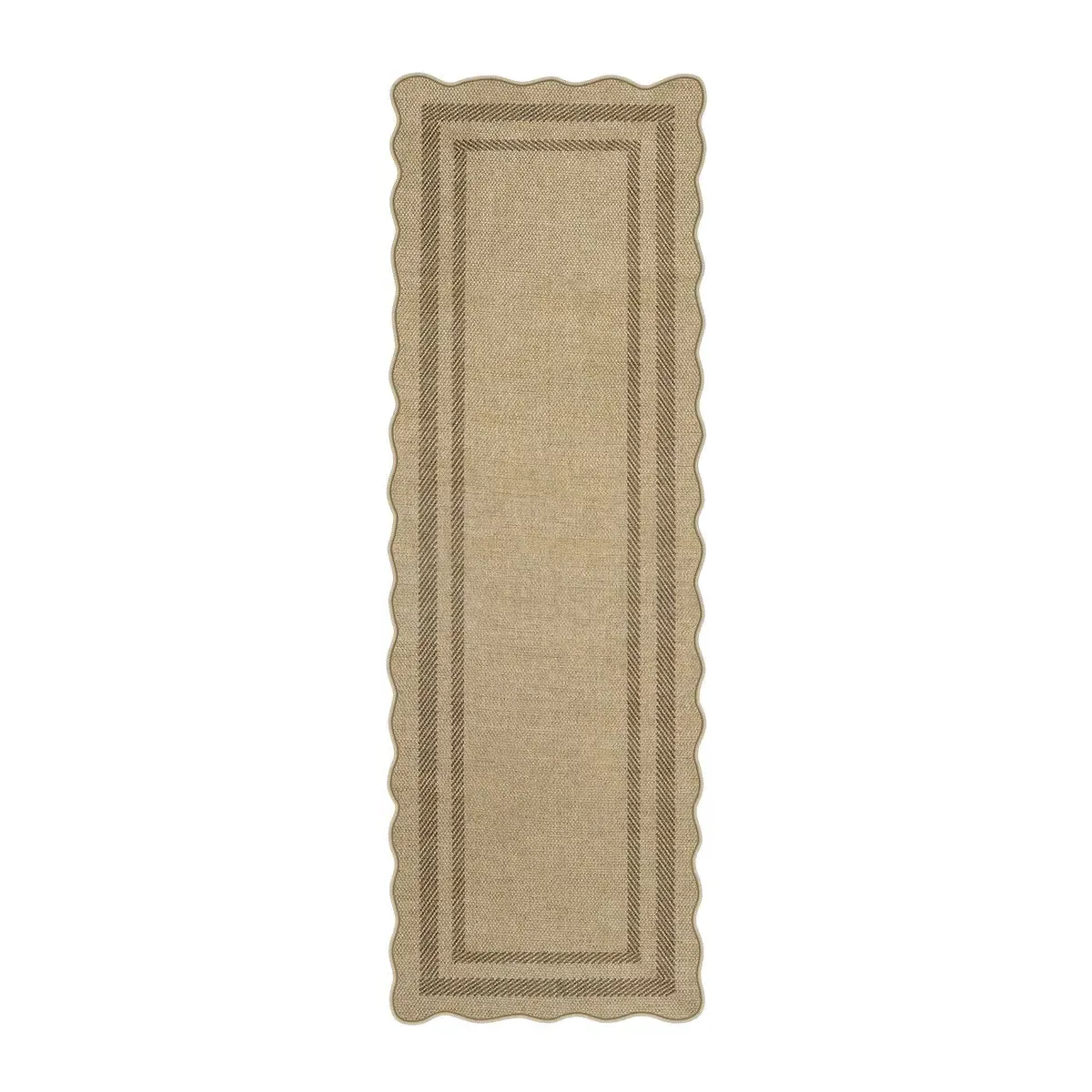 Linoe Wavy Border Low-Pile Runner Rug - Oatmeal, Polyester product