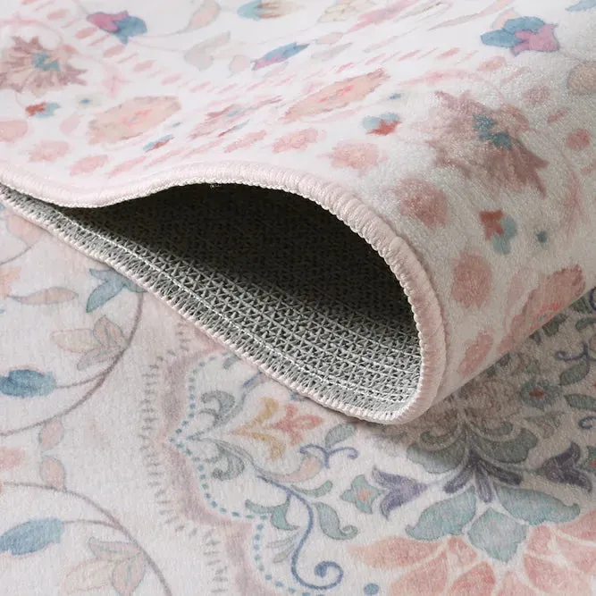 Lorielle Persian Floral Runner Rug - Pink, Synthetic Faux Wool product