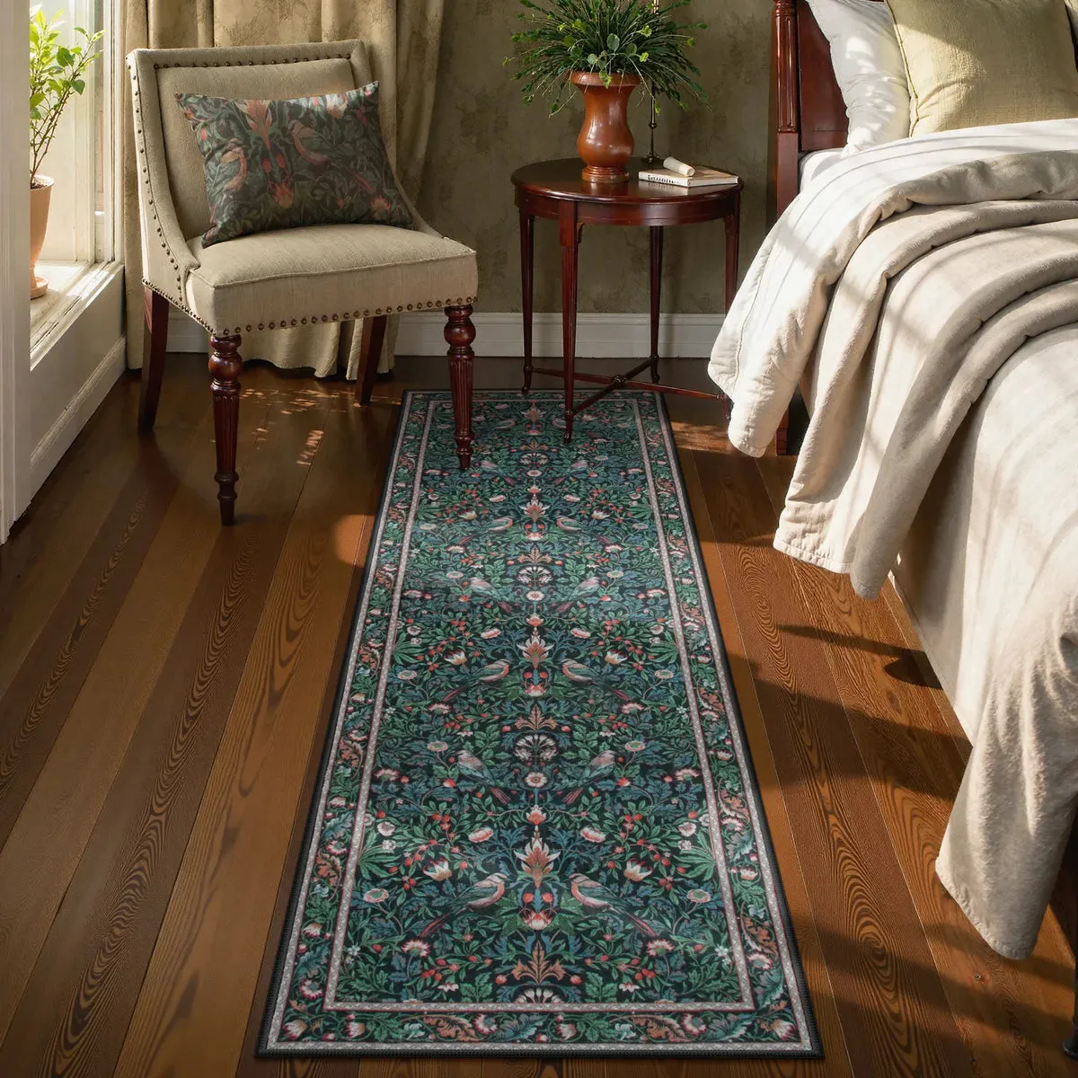 Marcel Floral Bird Runner Rug - Royal Blue, Faux Wool product