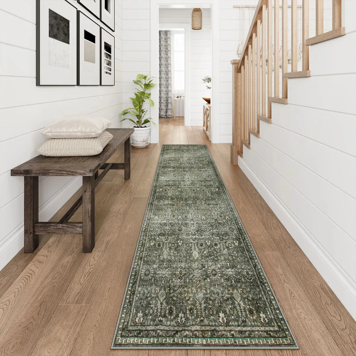 Mirae Vintage Persian Washable Runner - Dark Green, Faux Wool product