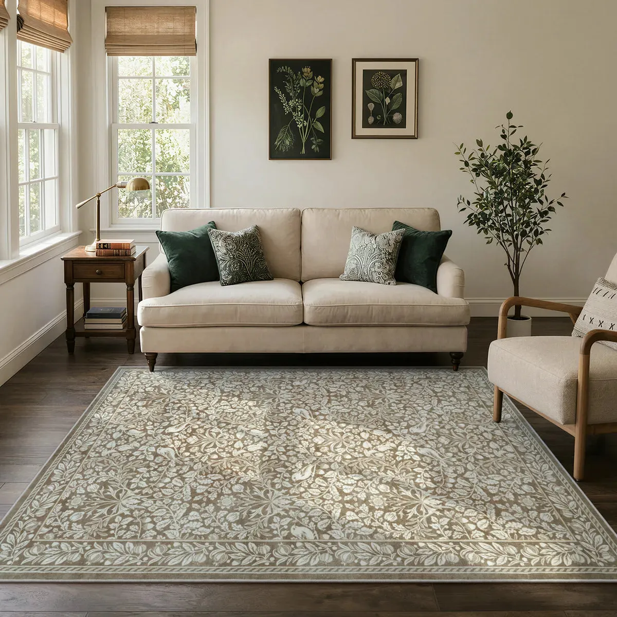 Mirage Vintage Blossom Washable Rug - Beige, Faux Wool product