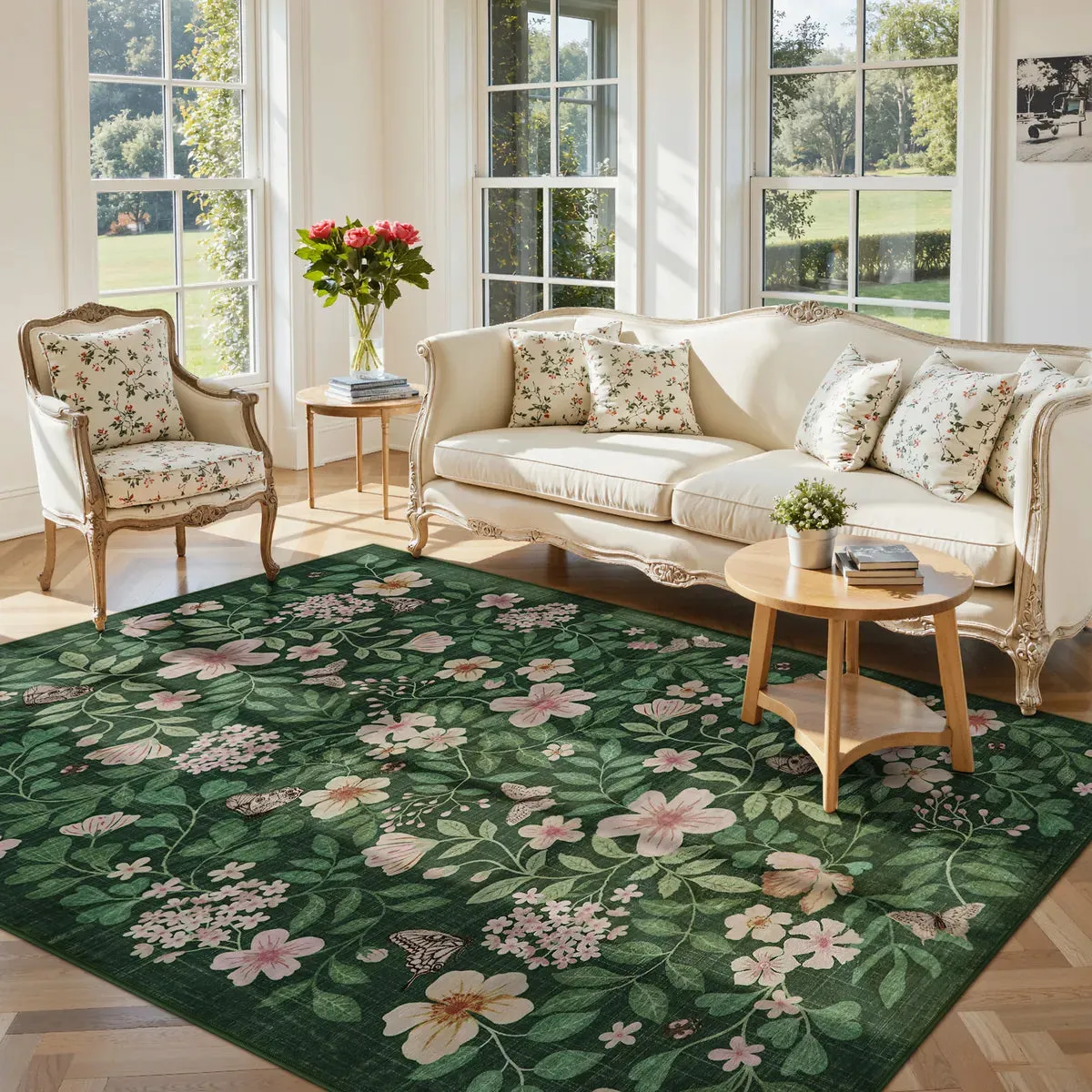 Reverie Botanical Floral Rug - Green, Faux Wool product
