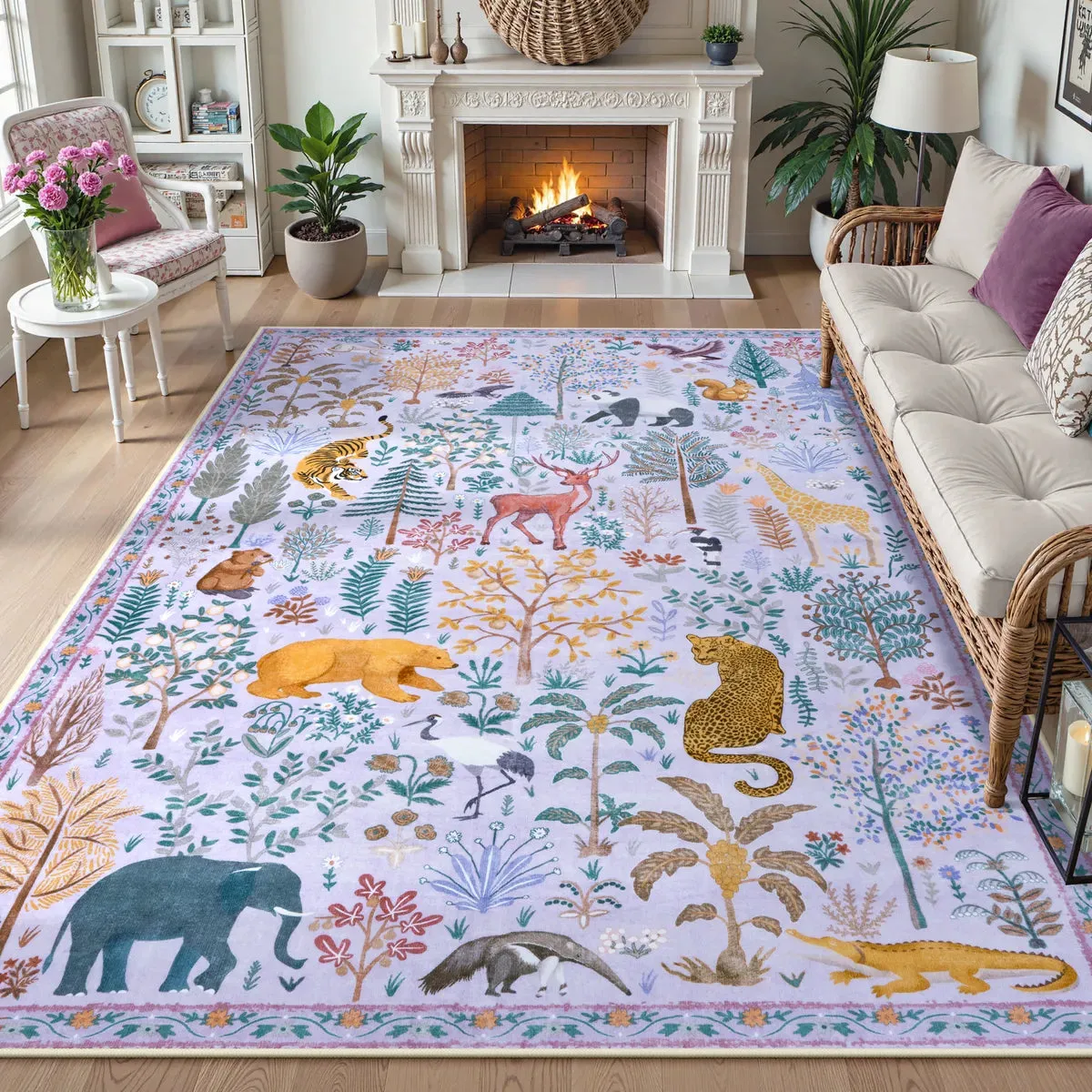 Roam Jungle Animals Washable Rug - Purple, Faux Wool product