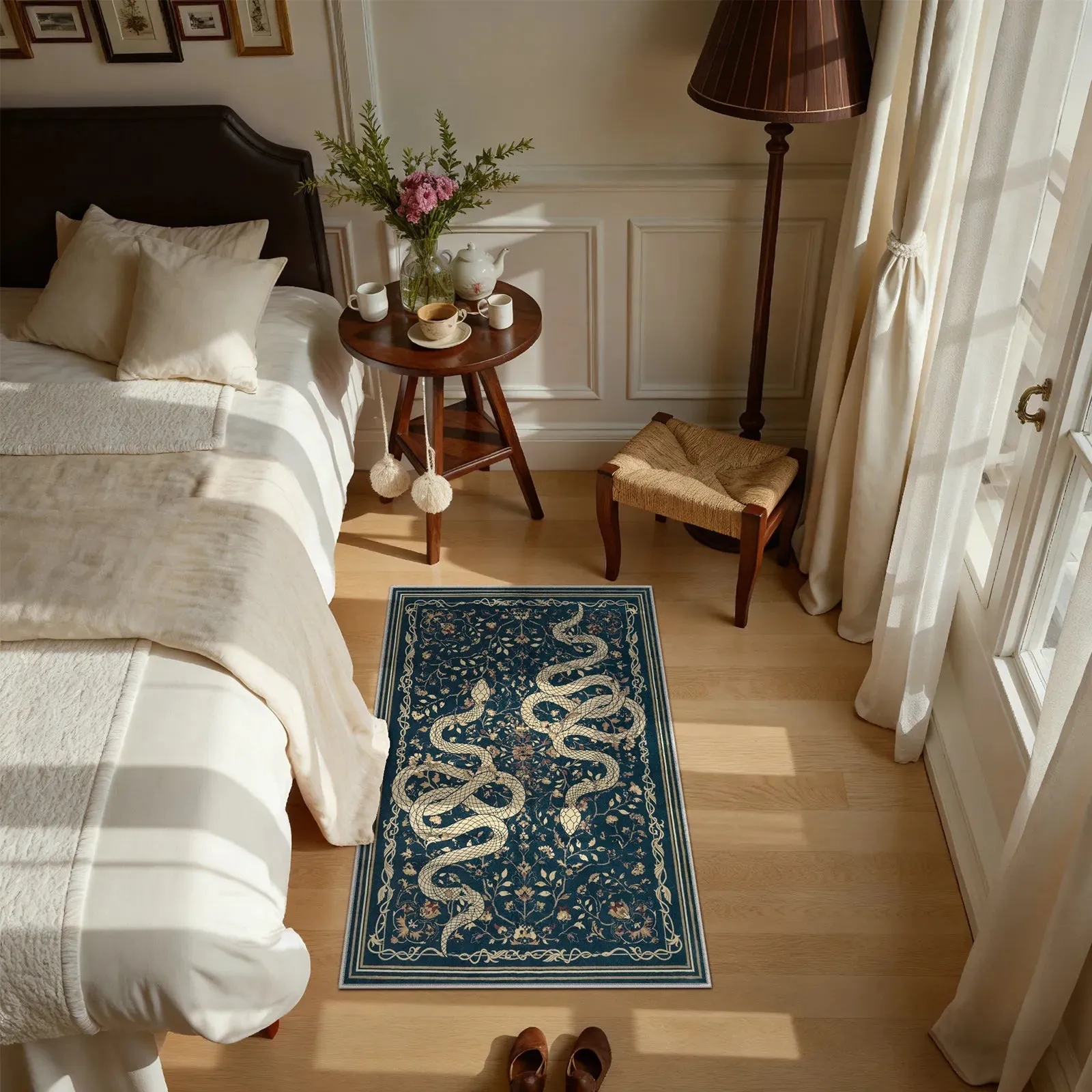 Serpente Small Washable Rug Snake Pattern - Blue, Faux Wool product