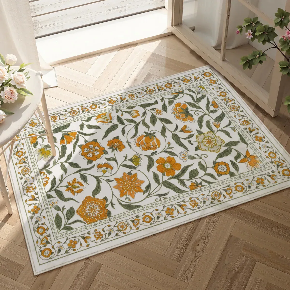 Solace Boho Floral Rug - Yellow, Faux Wool product