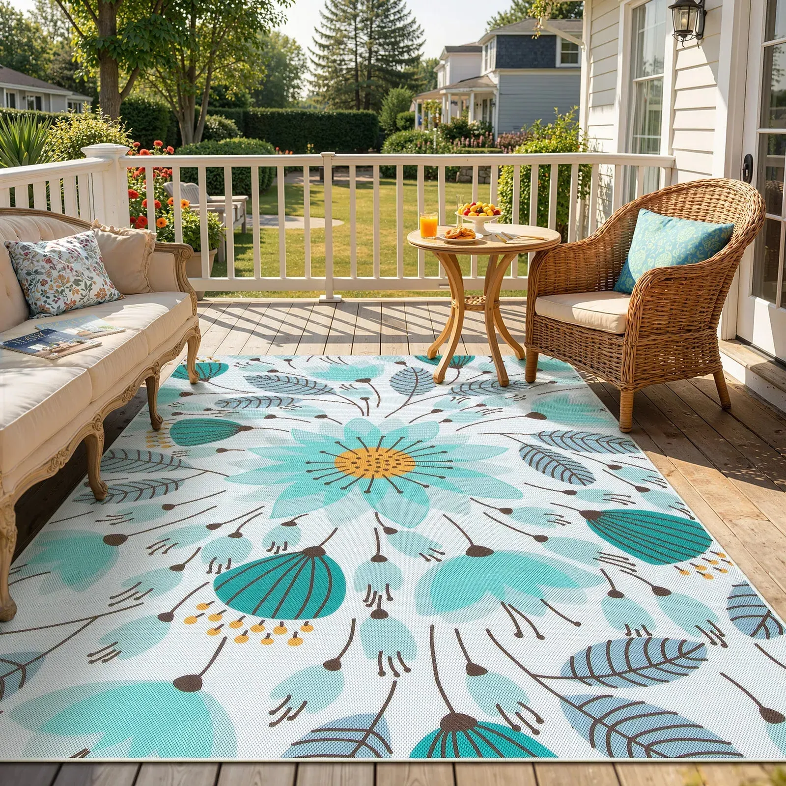 Soleil Floral Indoor Outdoor Rug - Blue, Polyester product