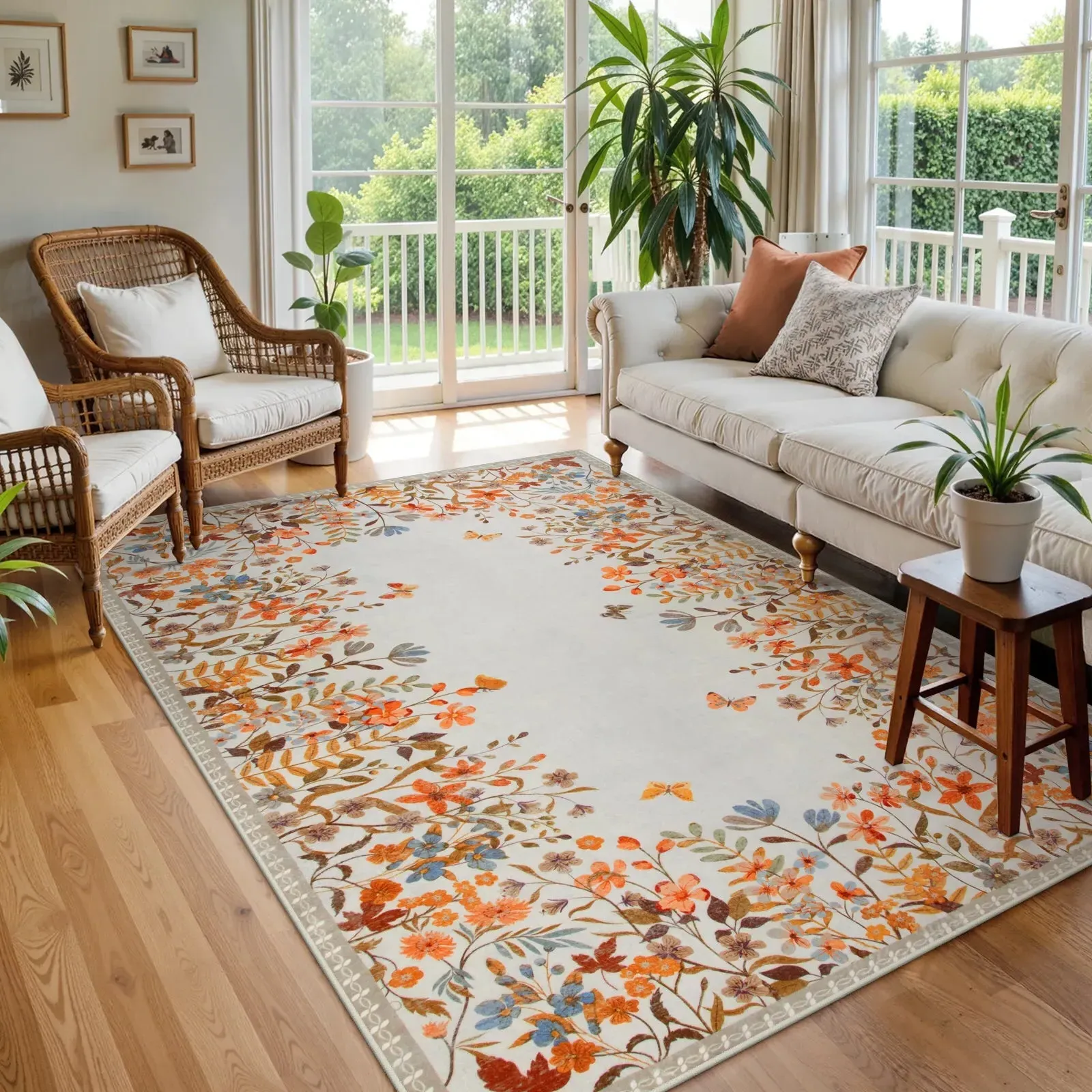 Solene Floral Garden 5x7 Washable Rug - Yellow product