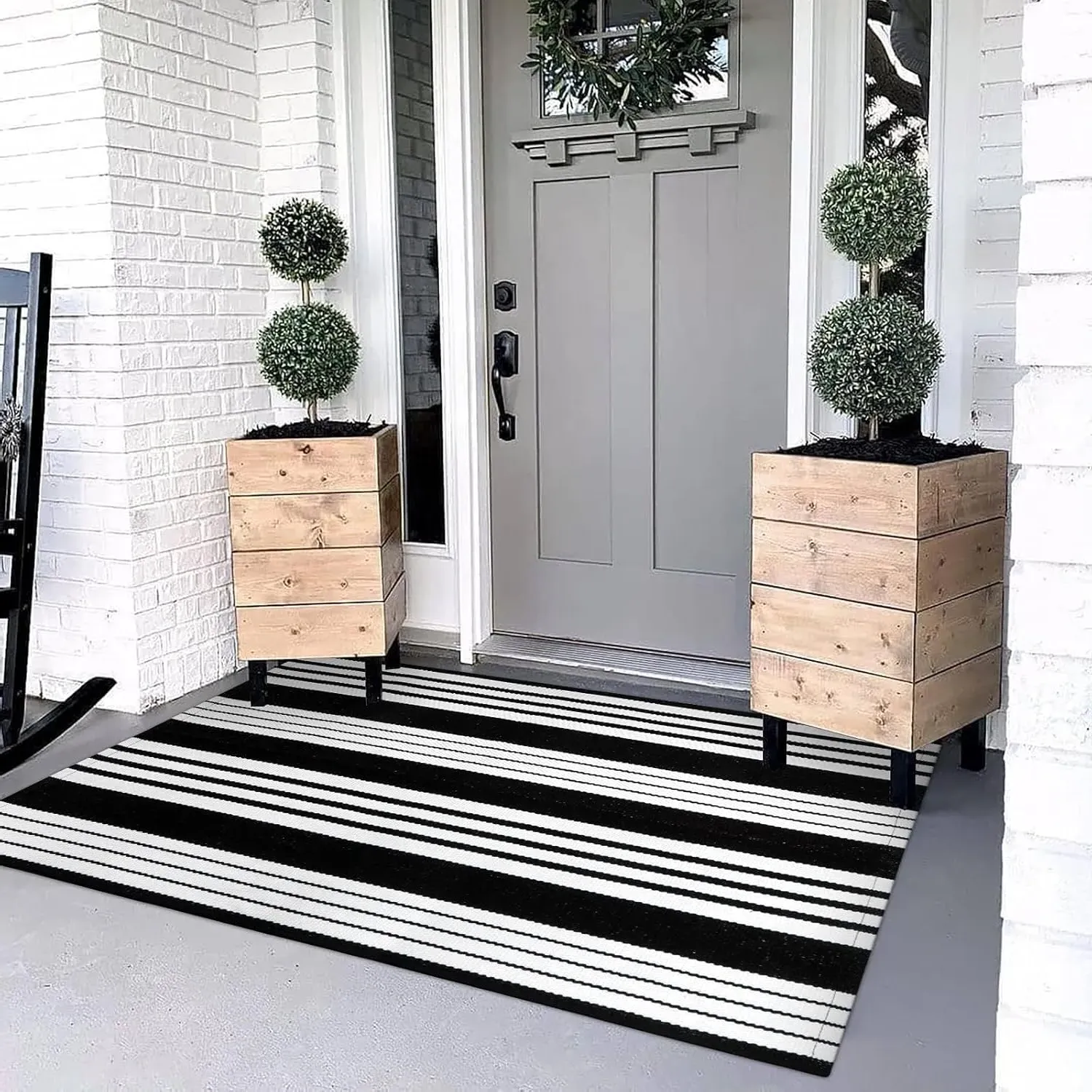 Striped Outdoor Area Rug Hand-Woven - Black, Cotton Blend product