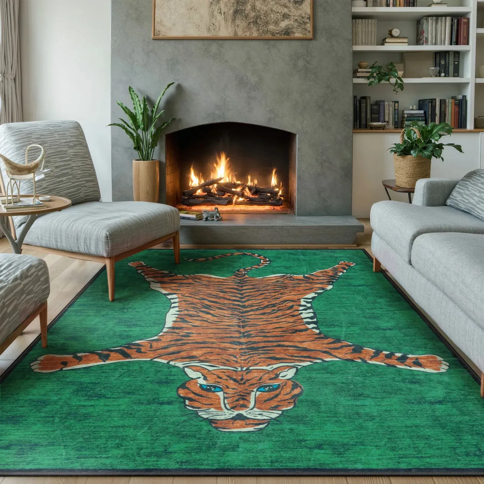 Totem Tiger Medium Area Rug Machine Washable - Green, Faux Wool product