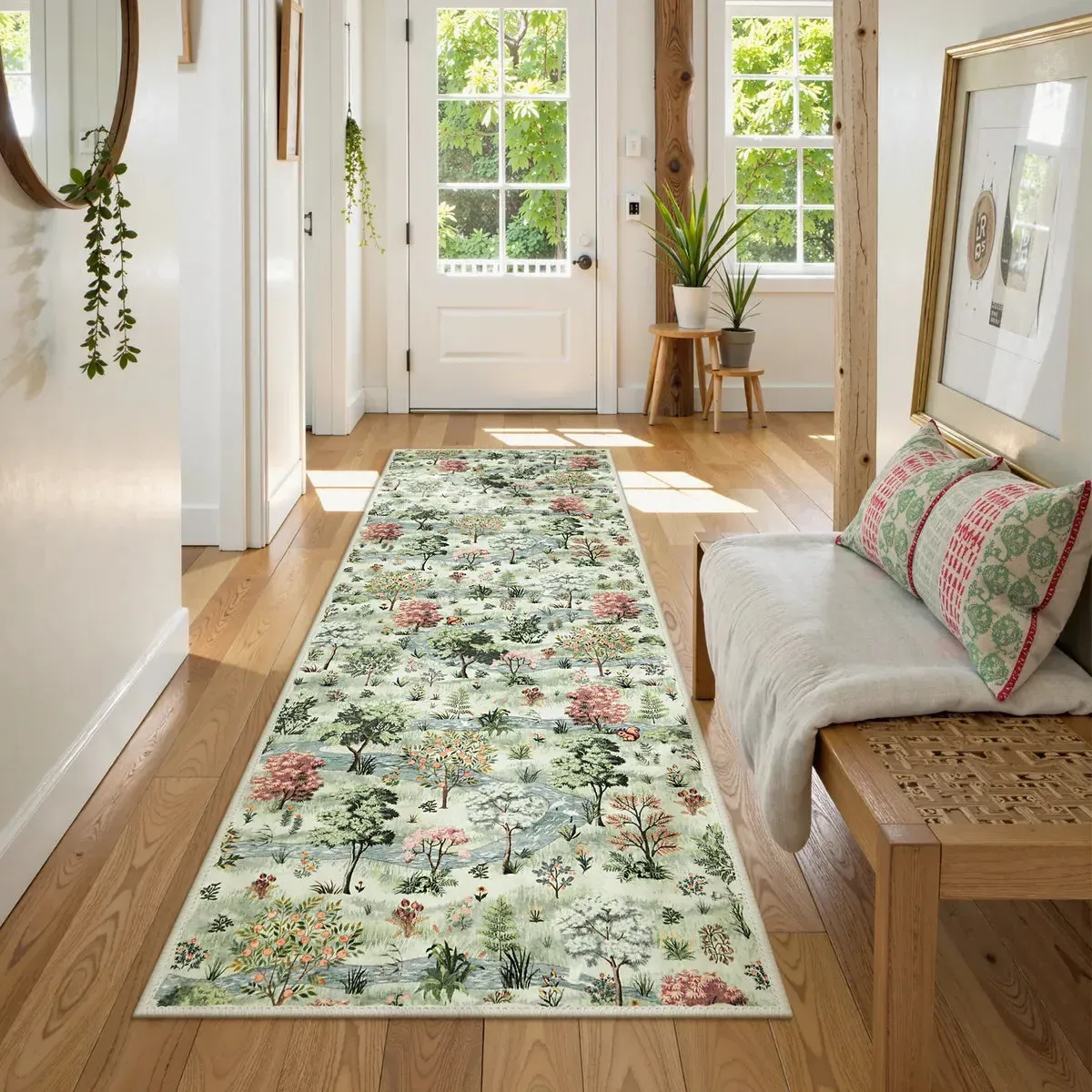 Vernay Forest Woodland Runner Rug - Light Green, Faux Wool product