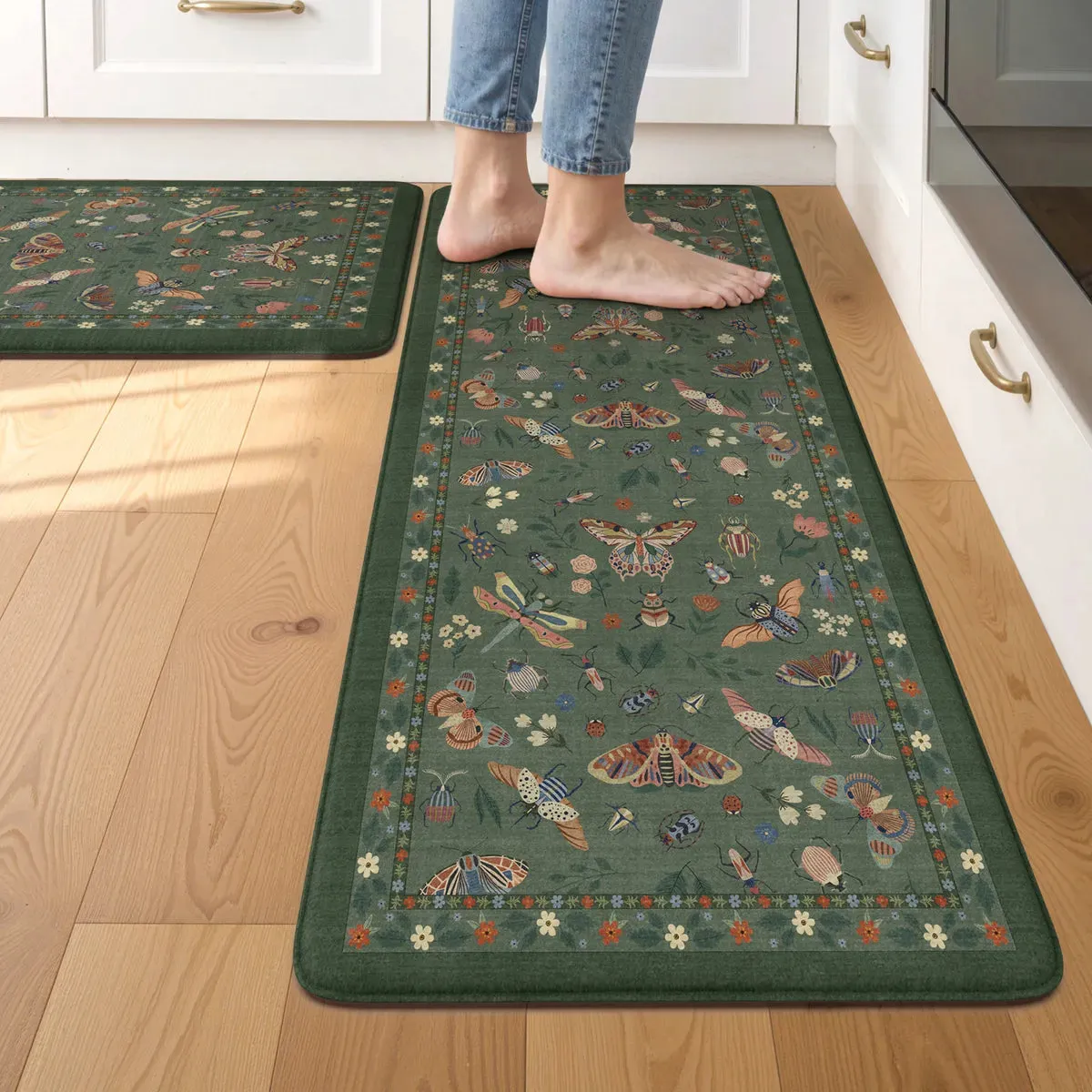 Vionelle Vintage Insect 2-Piece Anti-Fatigue Kitchen Mat Set - Green, PVC product
