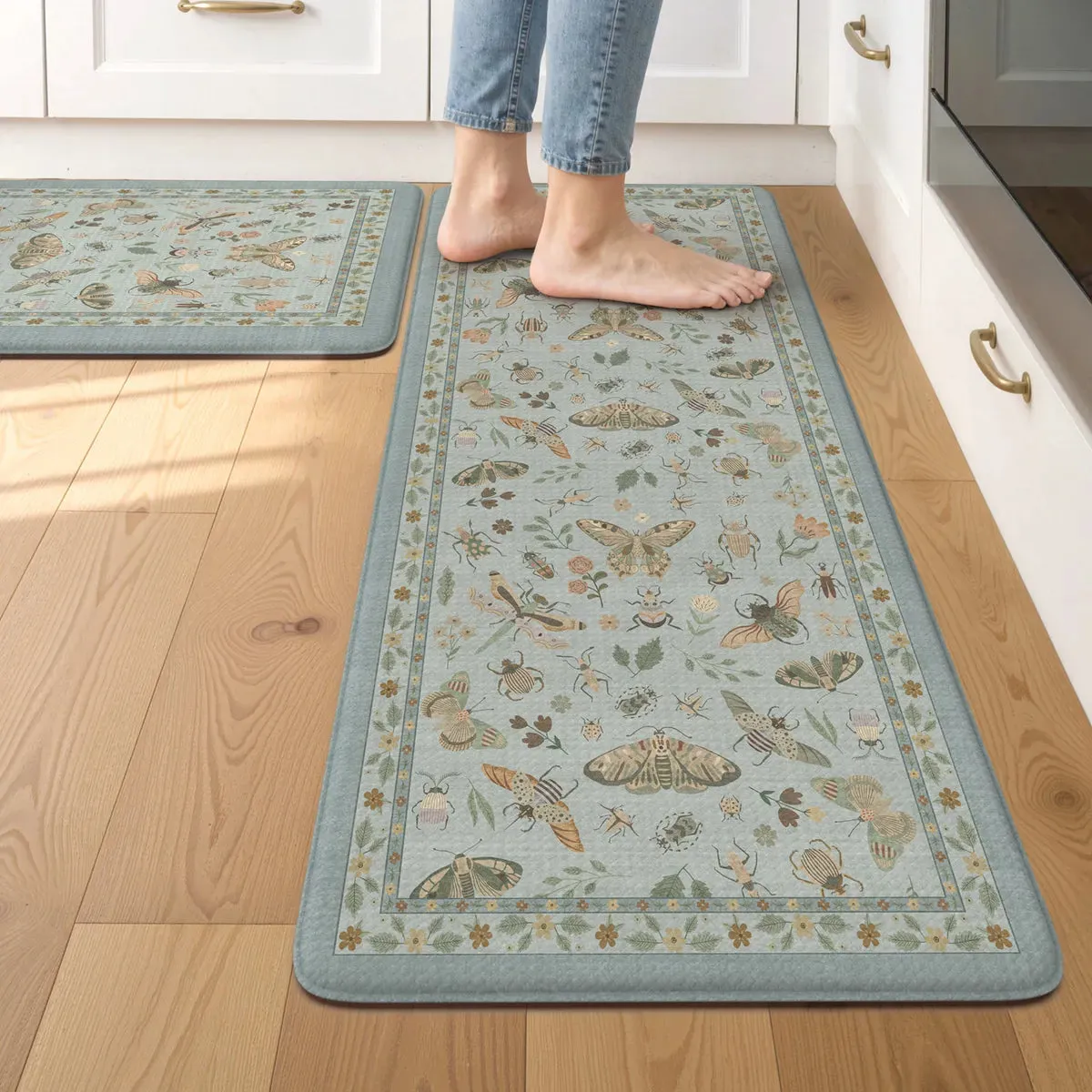 Vionelle Vintage Insect Anti-Fatigue Kitchen Mat Set - Blue, PVC product
