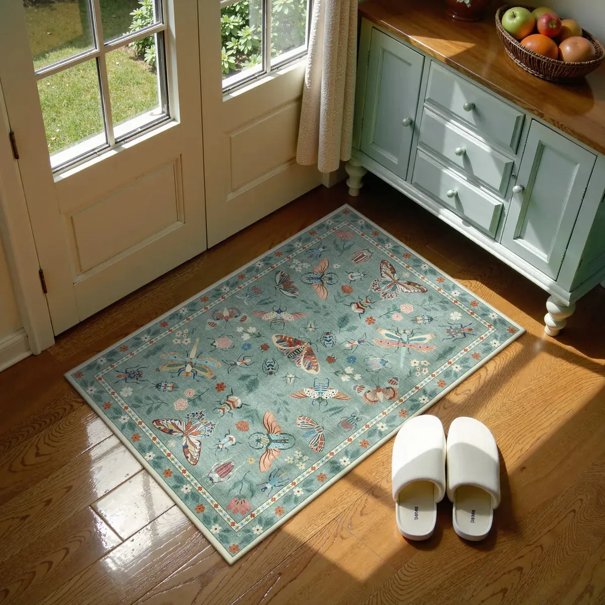 Vionnet Parisian Insect Rug - Light Green, Synthetic Faux Wool product