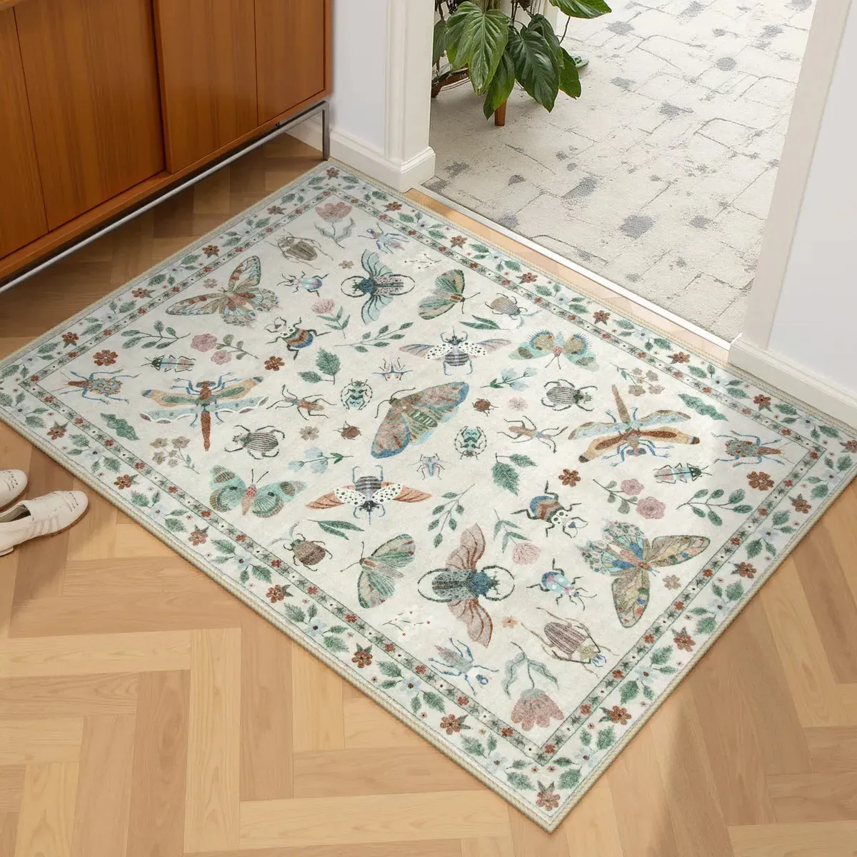 Vionnet Parisian Insect Small Rug Machine Washable - Beige, Faux Wool product