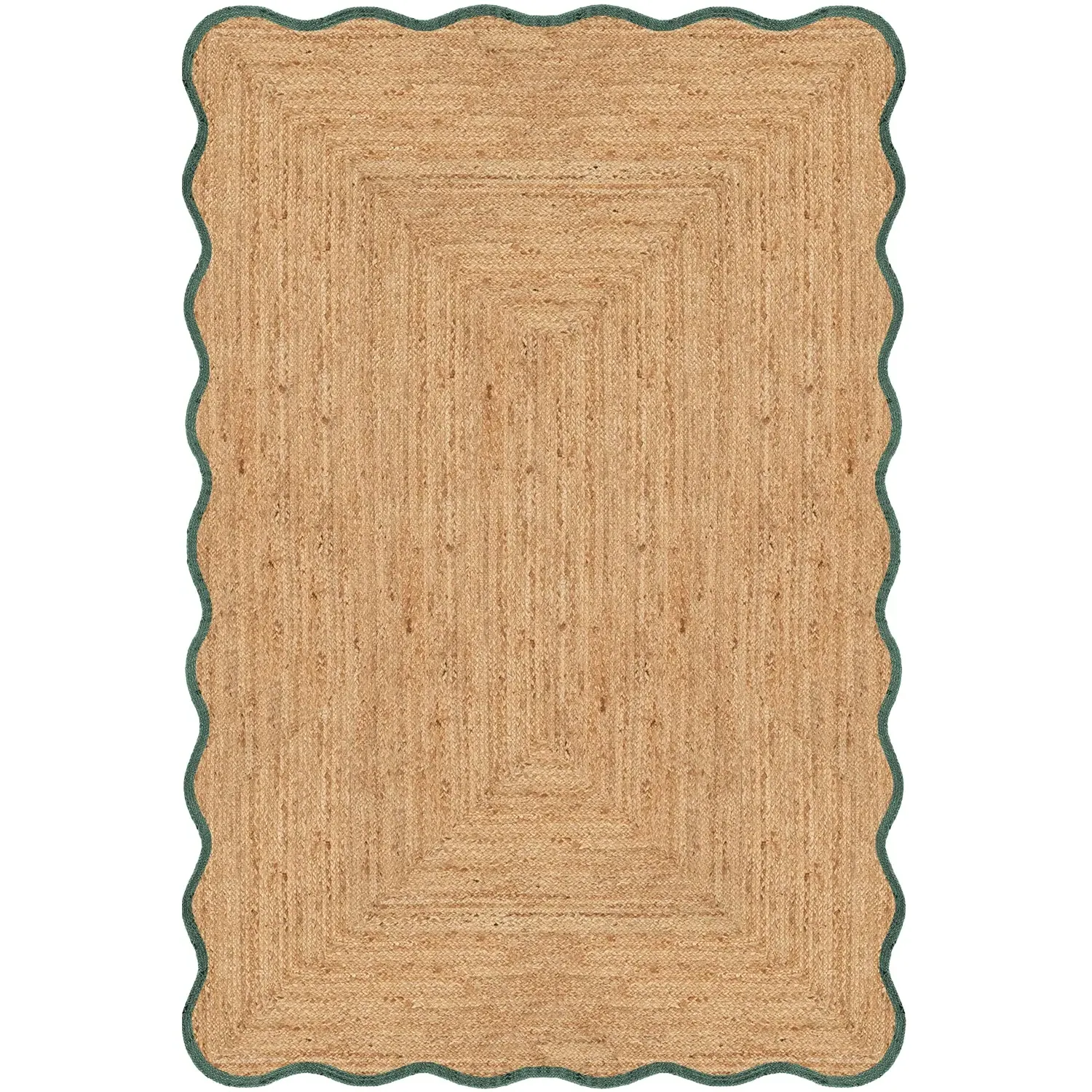 Scallop Jute Dark Green Rug - Beige, Jute product