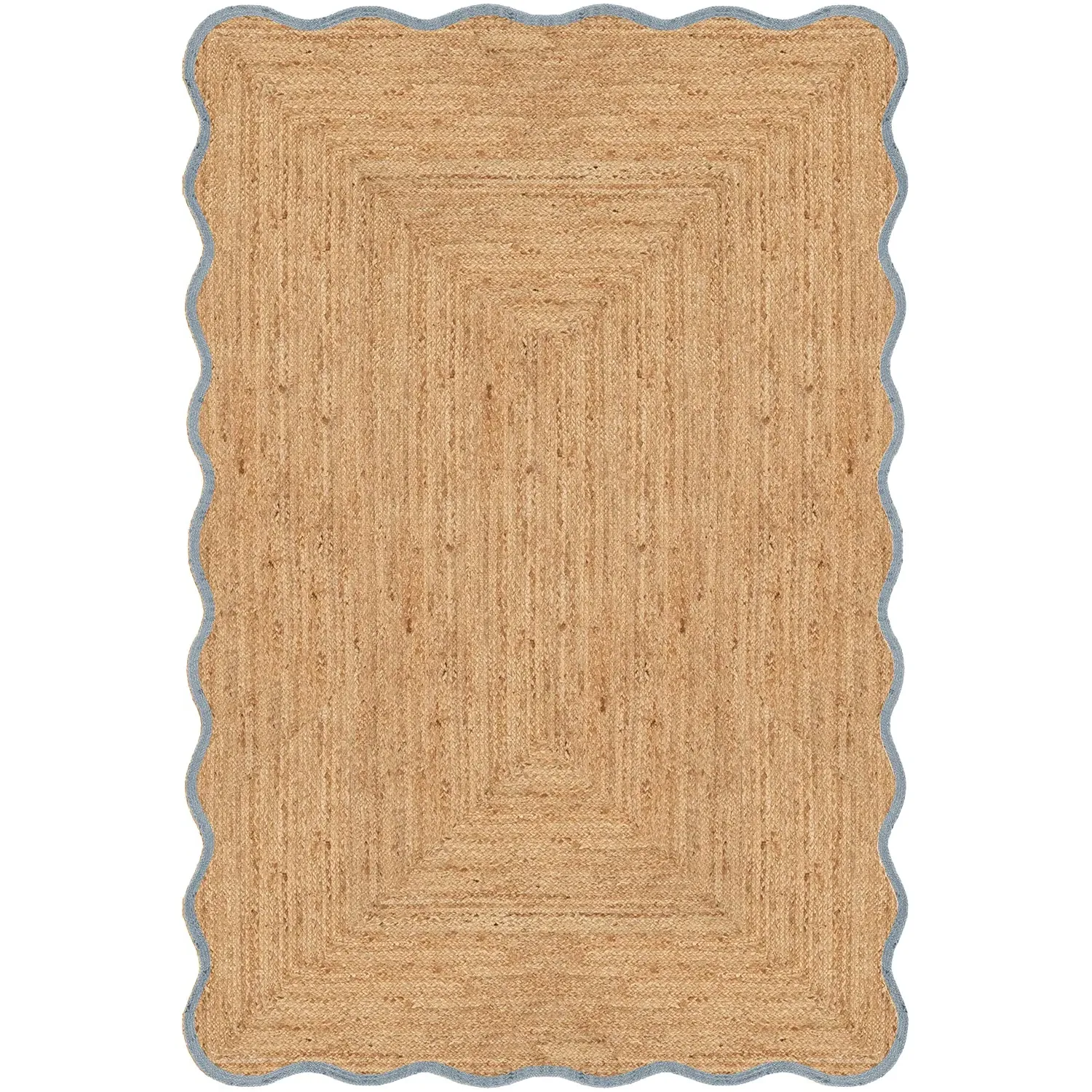Scallop Jute Misty Blue Runner Rug - Beige, Jute product