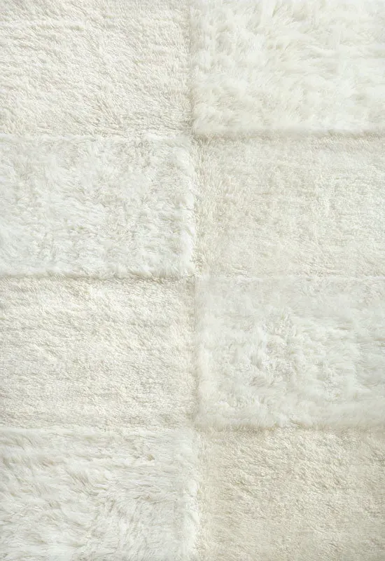 Shaggy Checked Rug - White, Wool alternate view