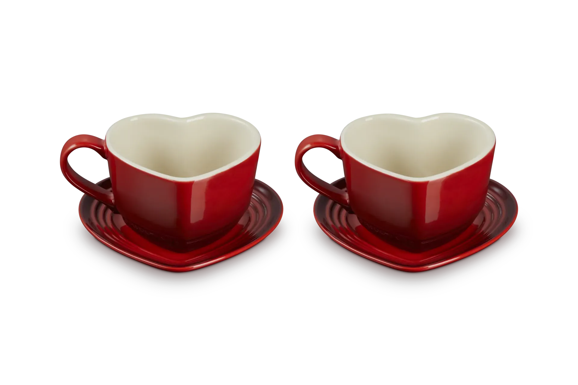 Set of 2 Heart Mugs with Saucers - Stoneware product