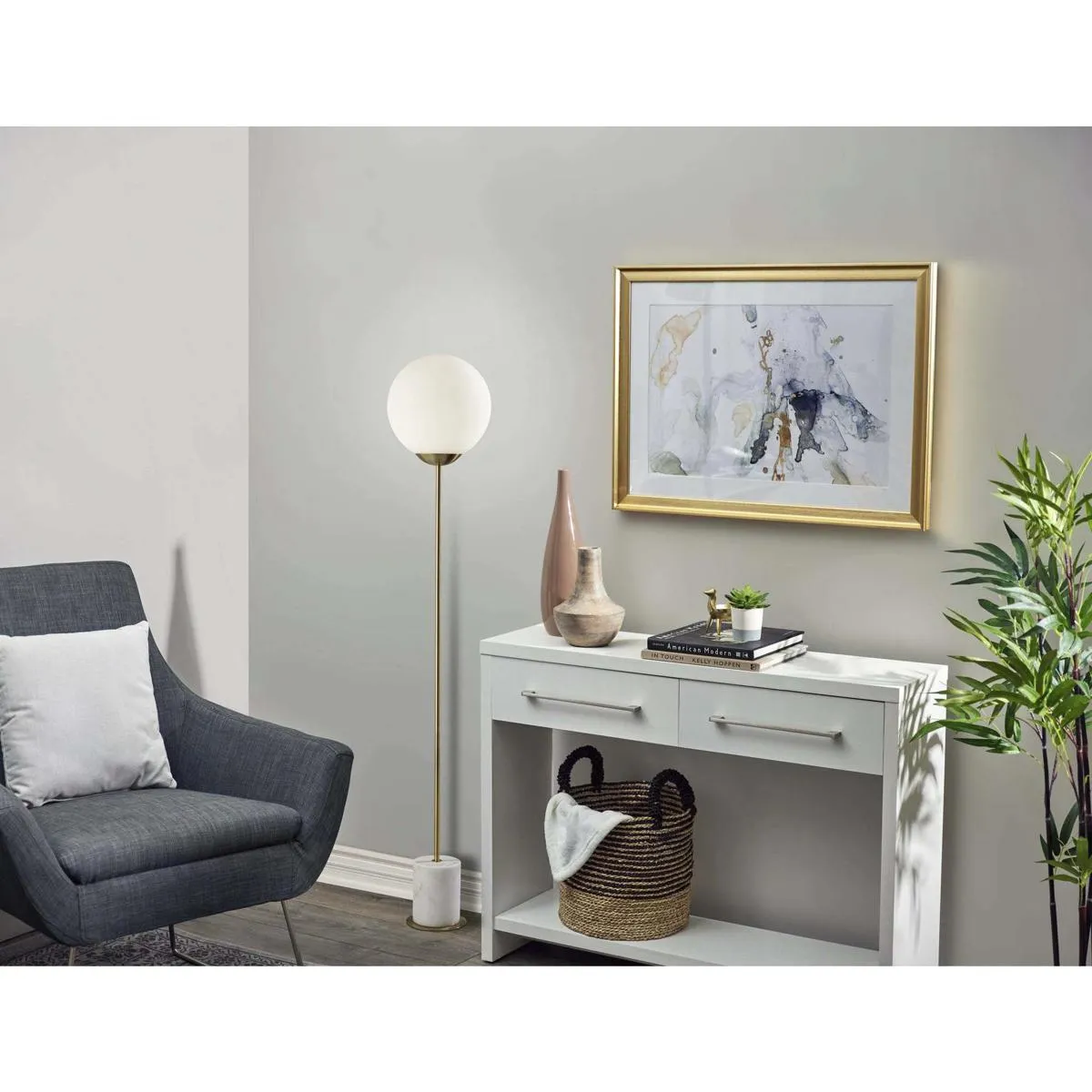 Adesso Terra Floor Lamp - Antique Brass, White Matte Glass alternate view