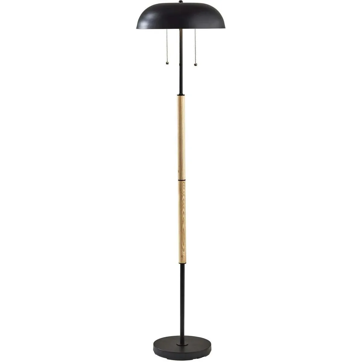 Everett 2-Light Floor Lamp with Pull Chain - Natural Wood, Black Metal product