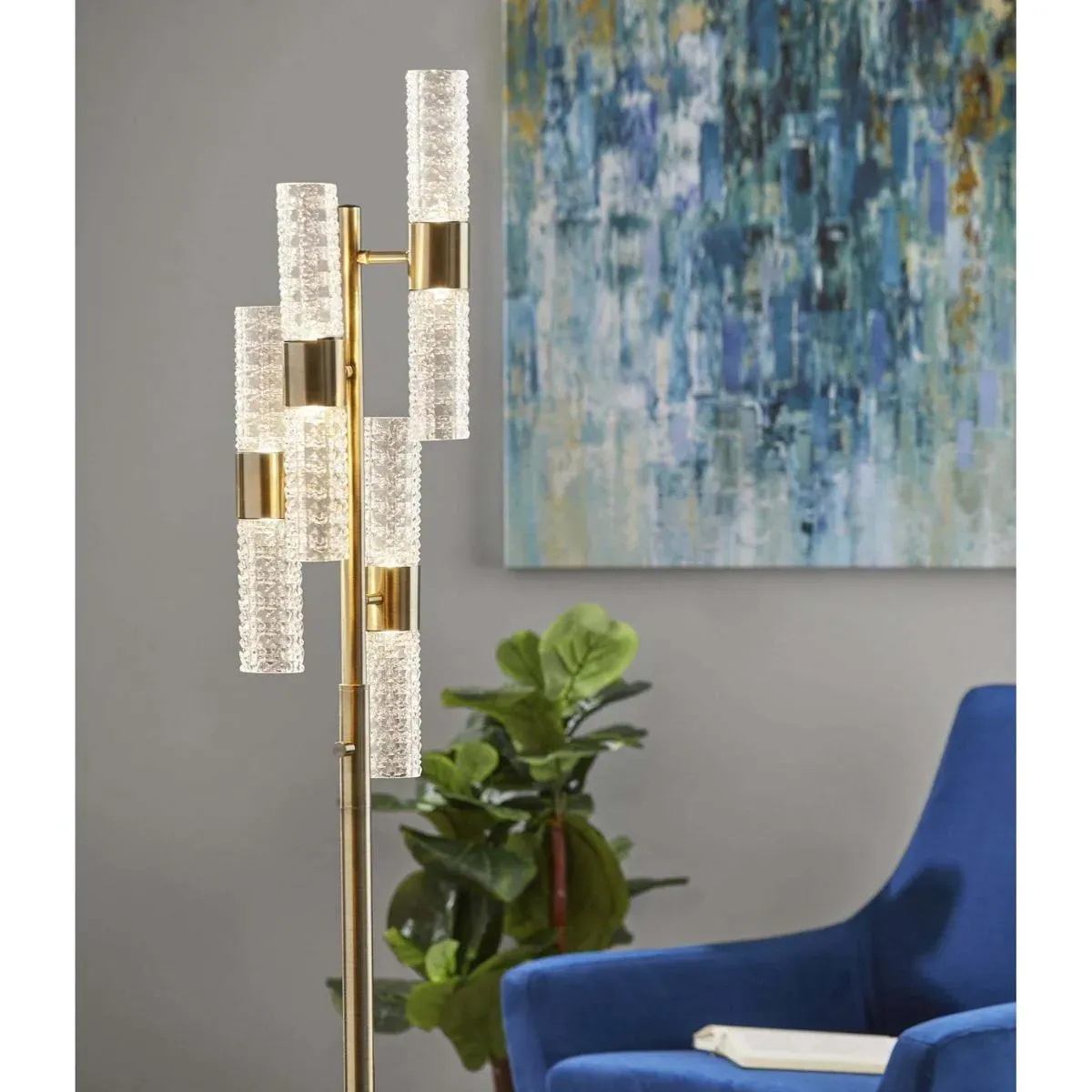 Harriet Floor Lamp with Rotary Dimmer - Antique Brass, Glass alternate view
