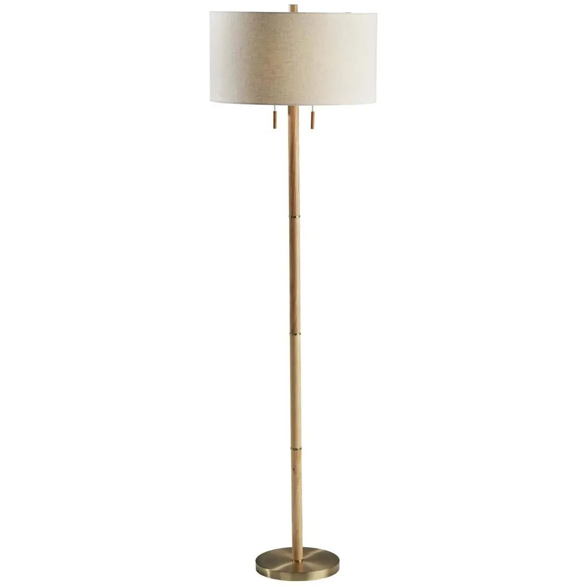 Madeline 2-Light Floor Lamp - Natural Rubberwood, Antique Brass product