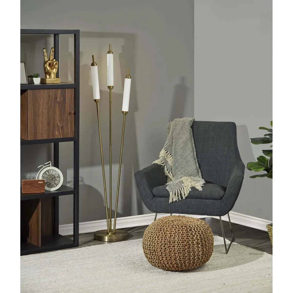 Pierce 3-Light Floor Lamp - Antique Brass, Frosted Acrylic alternate view