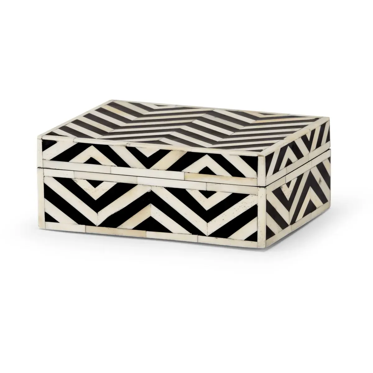 8 Inch Decorative Box - Black/White, Wood/Bone Inlay product