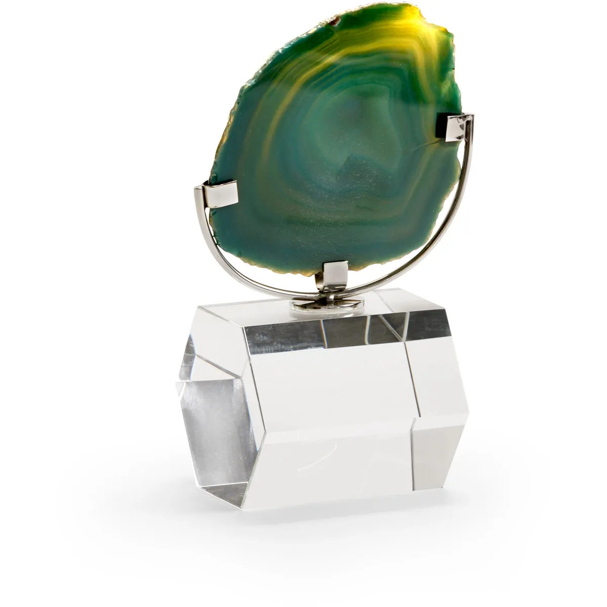 Agate on Stand Decorative Accent - Greens/Browns/Clear, Agate/Iron/Crystal product