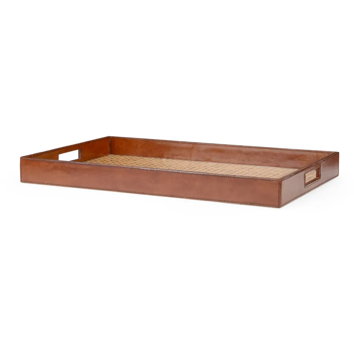 Chelsea House Decorative Tray - Clear/Natural/Cognac, Glass/Cane/Leather product