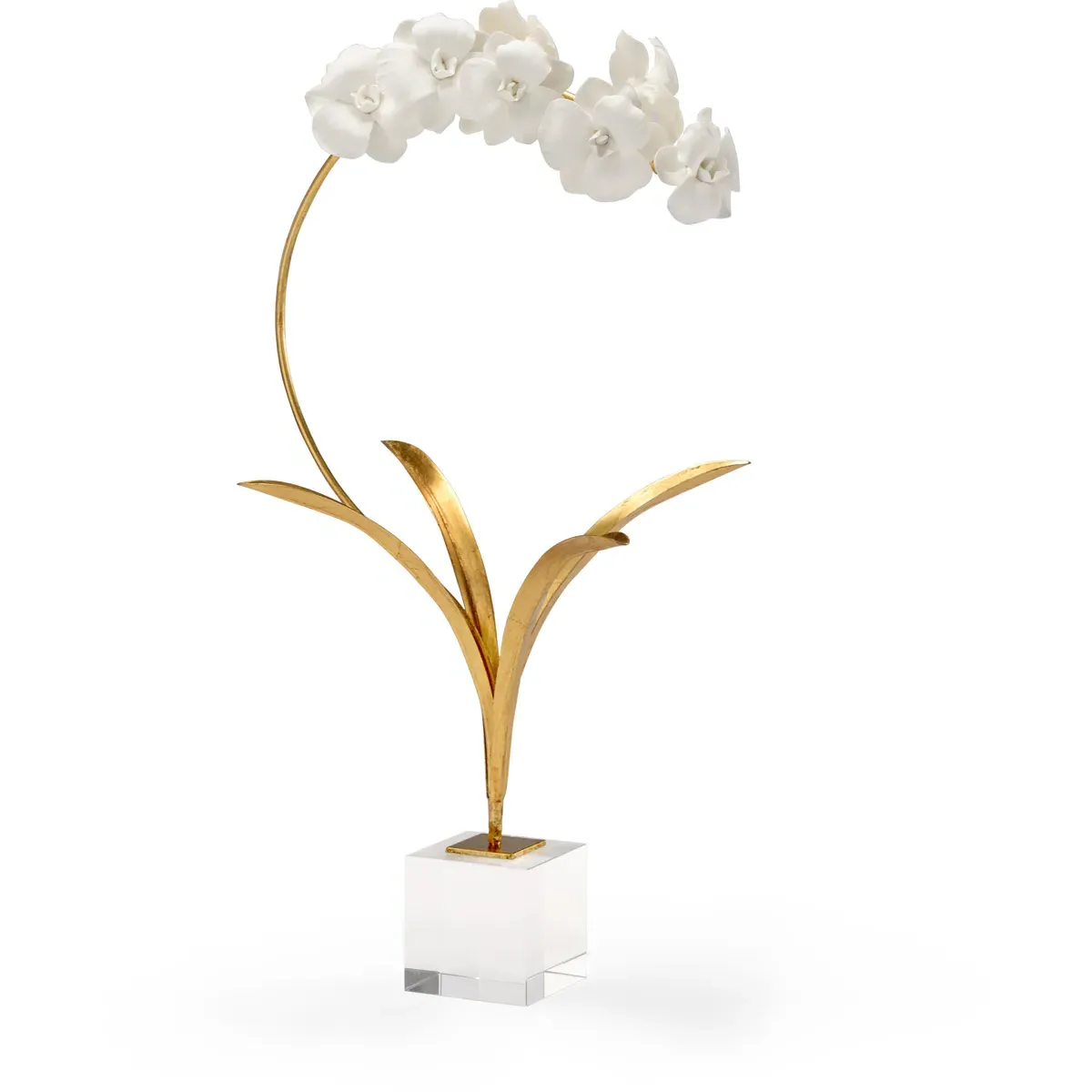 Chelsea House Orchid on Stand Accent - Antique Gold Leaf, Iron/Porcelain/Crystal product