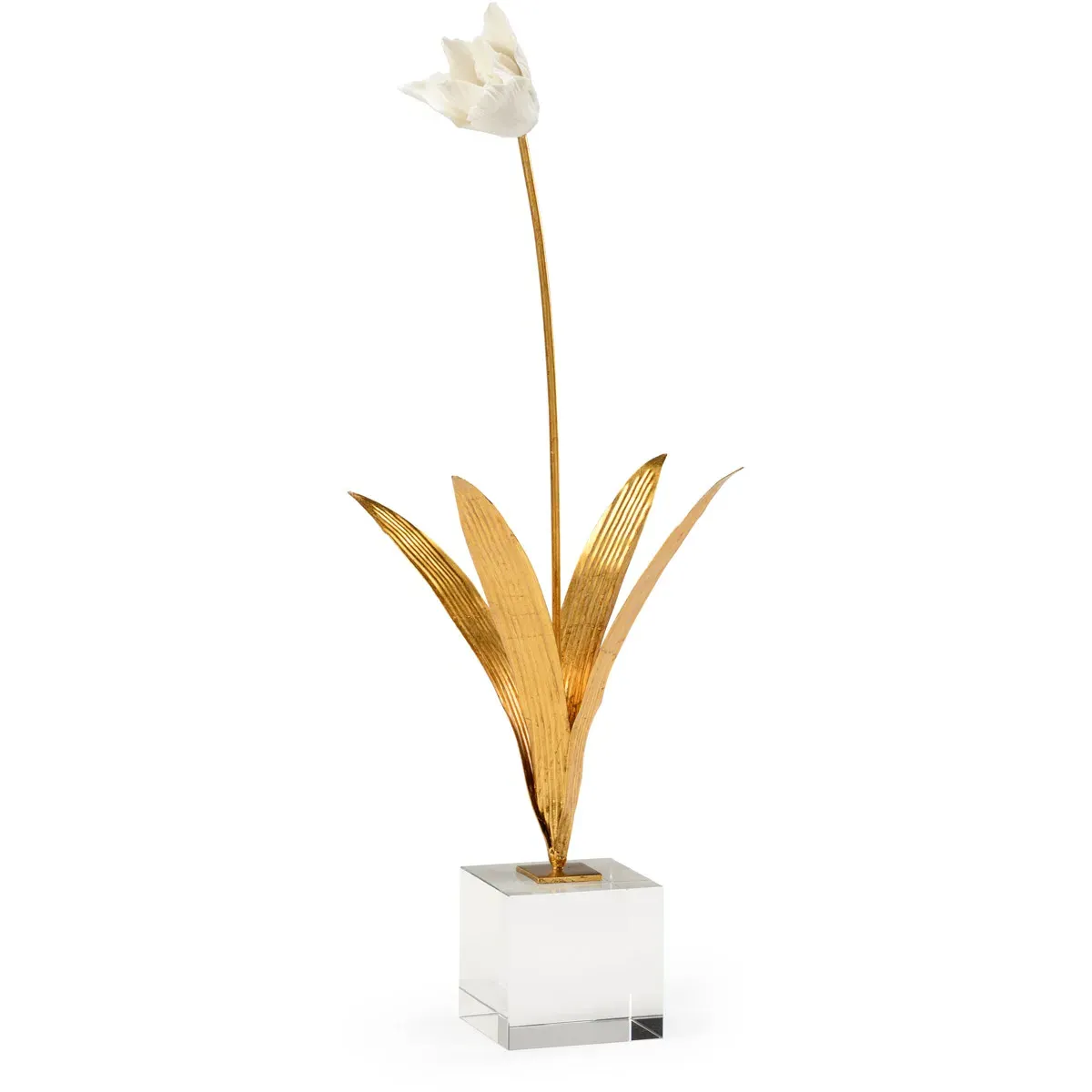 Chelsea House Tulip in Stand Accent - Antique Gold Leaf, Iron/Porcelain/Crystal product