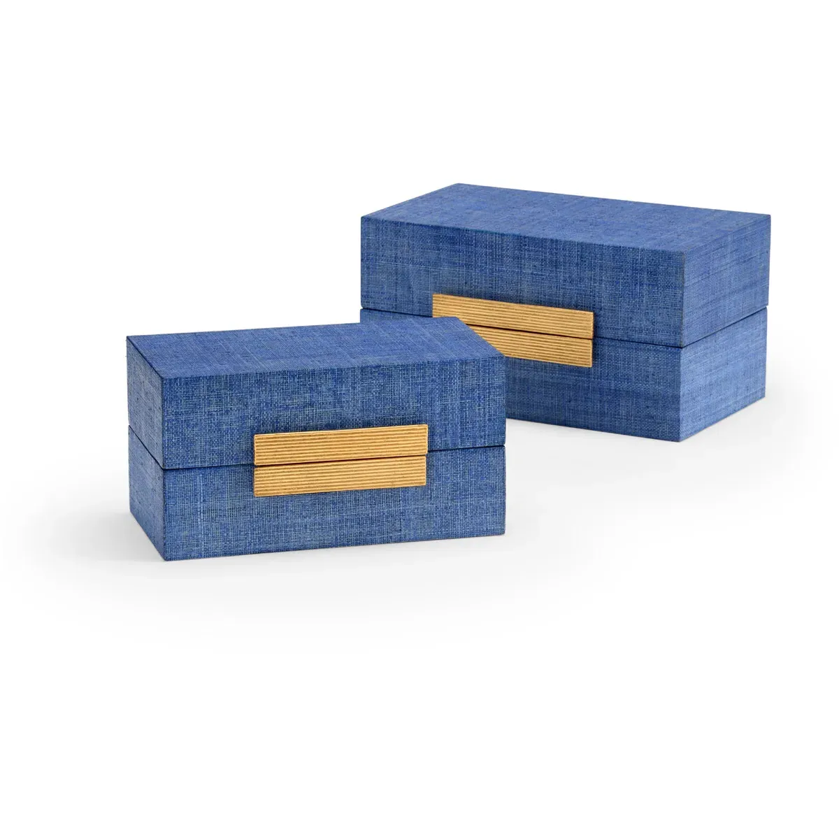 Claire Bell Decorative Boxes Set of 2 - Blue/Gold, Raffia/Metal product