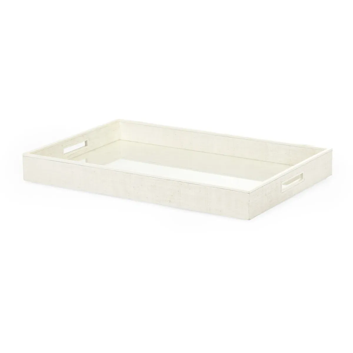 Jamie Merida Tray - White Lacquer, Raffia on Wood/Glass product